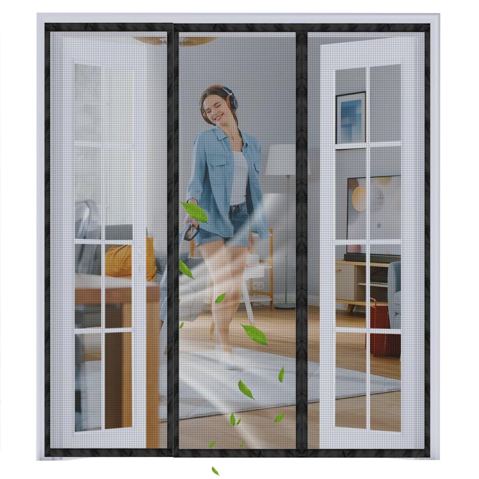 Rideau anti-insectes pour caravane 240x270cm Noir | Porte moustiquaire avec bandes magnétiques Moustiquaire magnétique Fermeture automatique