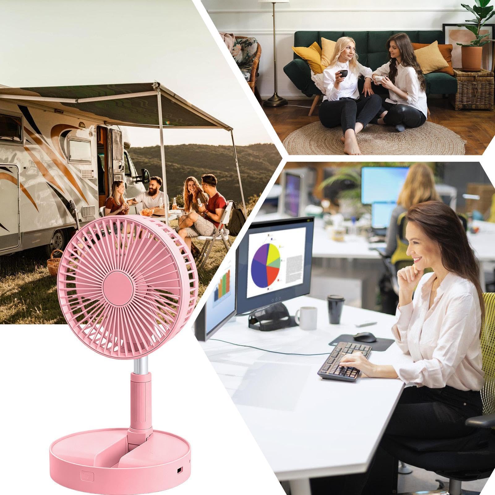 Ventilatore piantana portatile Soffiatore Oscillante Inclinabile A 185° | Ventilatore Da Tavolo Pieghevole Silenzioso Per Campeggio Viaggio Tenda Cucina Ufficio Camera