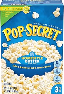 Pop Secret Microwave Popcorn, Homestyle Butter Flavor, 3.2 Oz Sharing Bags, 3 Ct