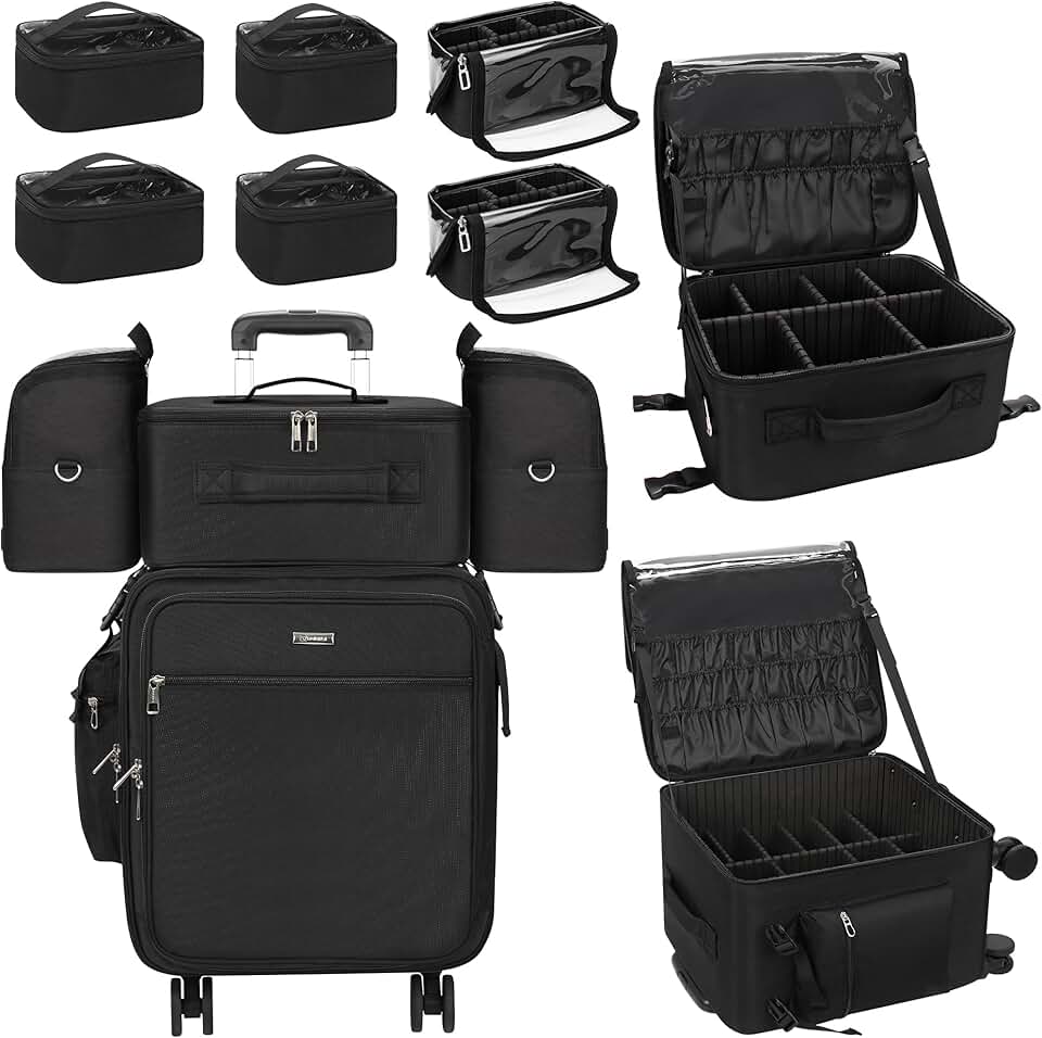 Relavel Maleta De Maquiagem Com Rodinhas, Estojo De Maquiagem Profissional, Bolsa De Viagem Para Maquiagem Com Rodas, 4 Em 1, Bolsa De Beleza Portátil Com Rodinhas Para Armazenamento De Produtos