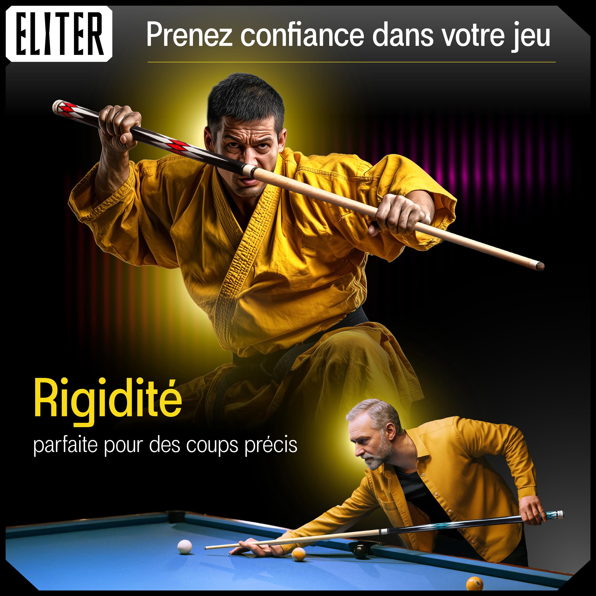 Set de 2 Cannes de Billard Americain - Queue de Billard en Bois d'érable Massif - Souple et Robuste pour Plus de Control et Précision - Design Original