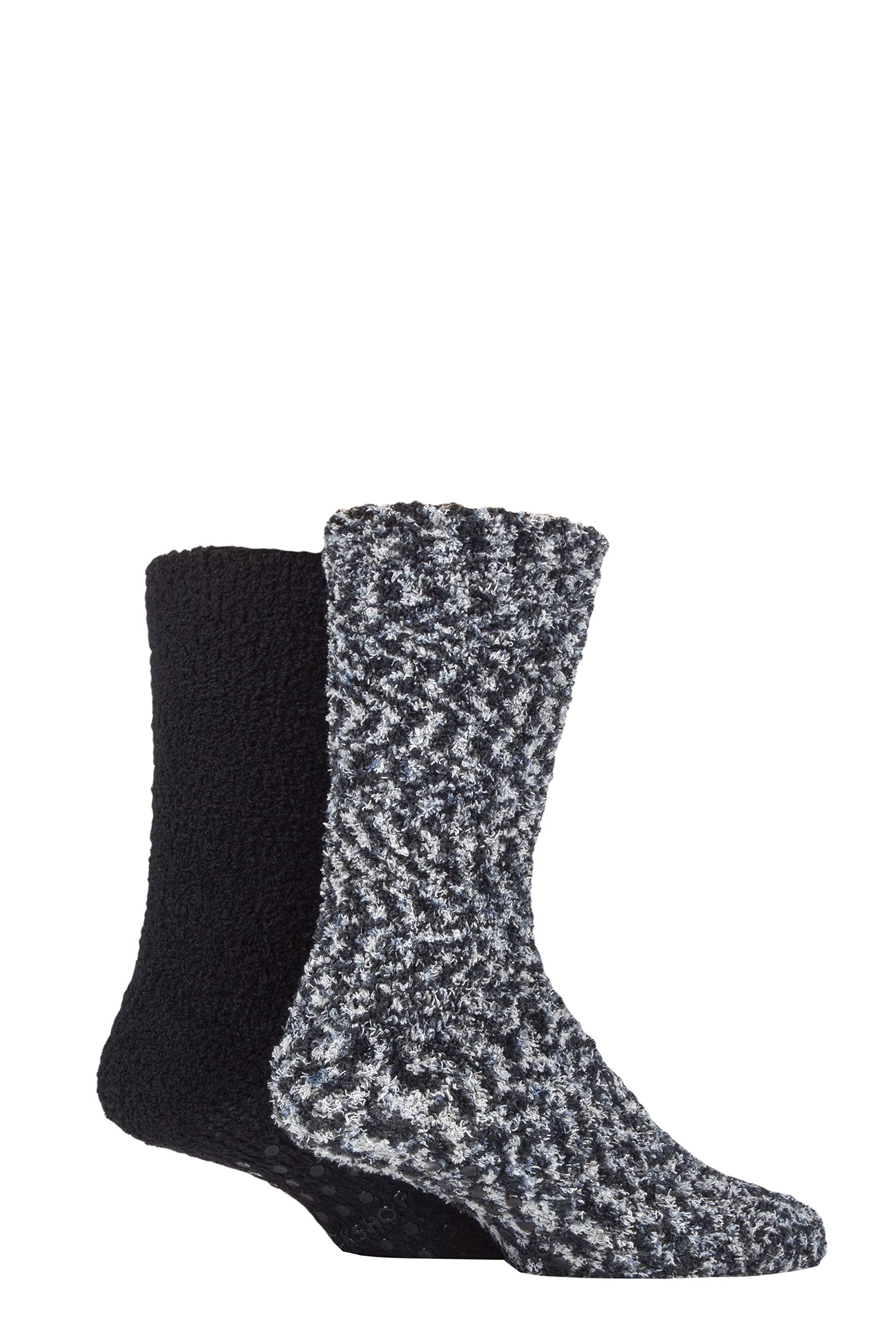 Sockshop Men's Grey Black Cosy Slipper Socks With Grip Pack Of 2 Grey/Black 7-11