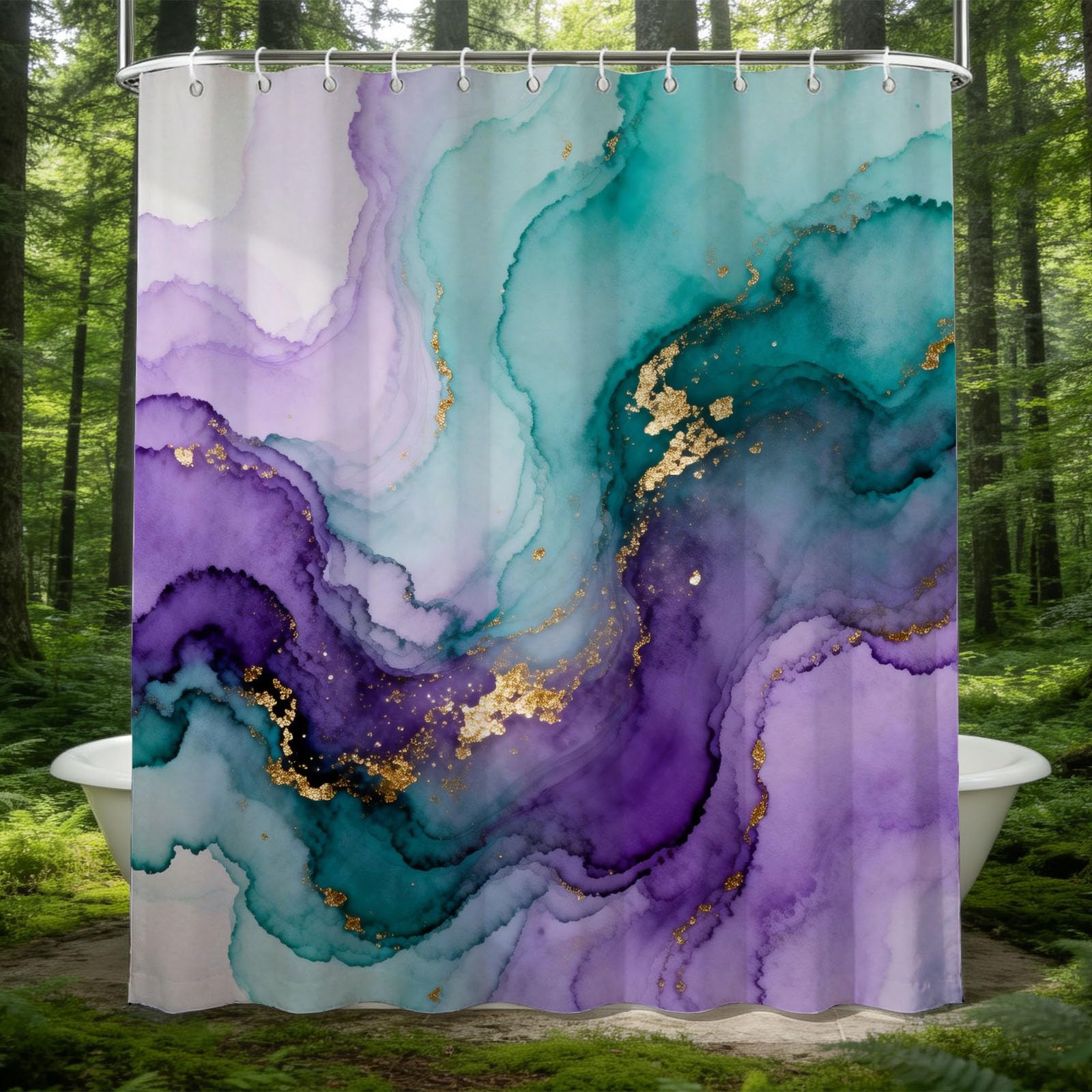 Hongduo 3D Marble Texture Shower Curtain for Stalls Bathtubs Watercolor Blur Bathroom Decor Shower Curtain Set Polyester Fabric Waterproof 180x180cm/71X71 Inch with Hooks