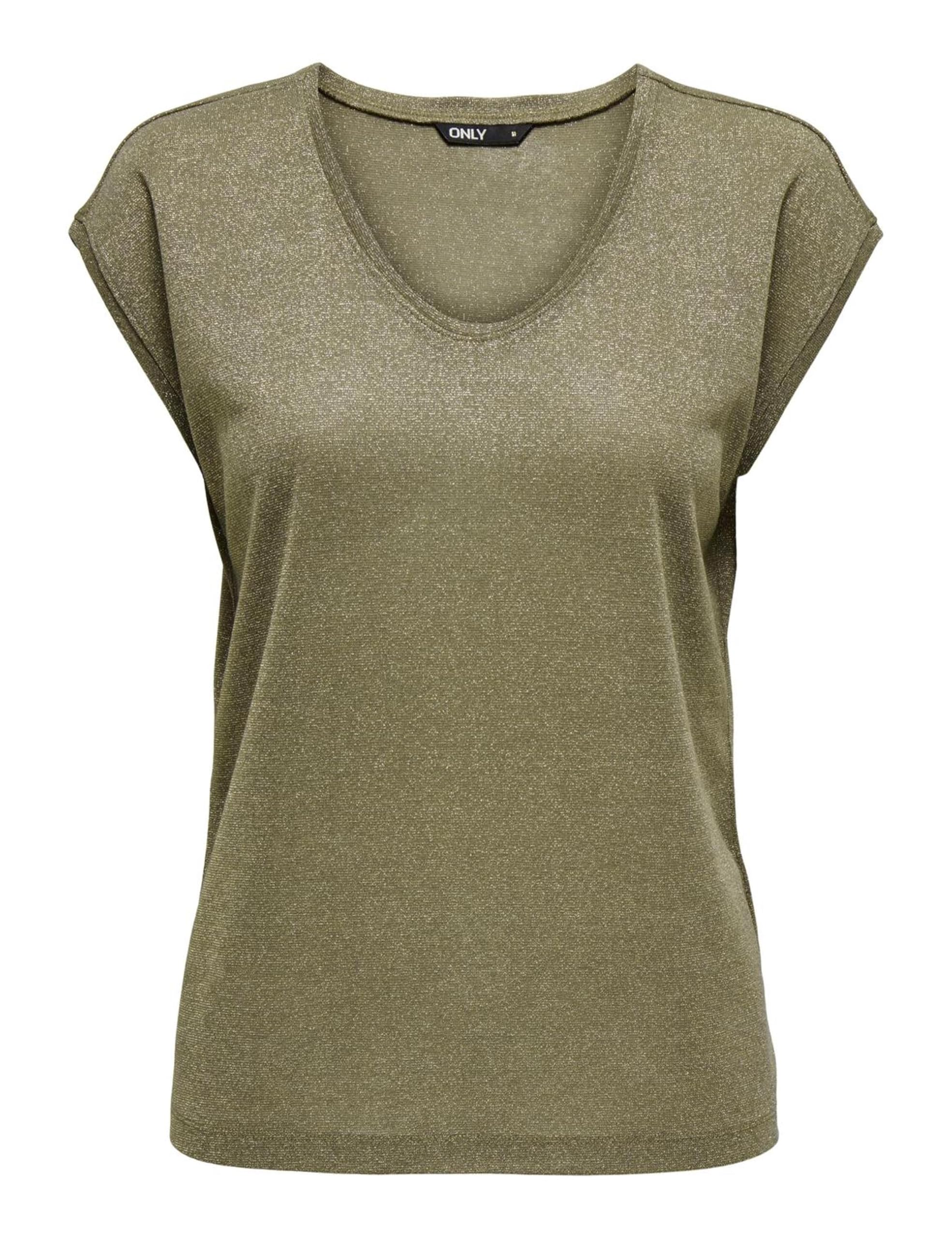 ONLY Women's Onlsilvery S/S V Neck Top JRS Noos T-Shirt, Falcon/Detail: Tone in Tone Lurex, M