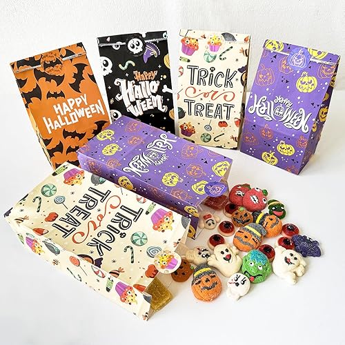 Miniatura 3 de OurWarm 60 bolsas de regalo de Halloween, bolsas de regalo de papel, pequeñas bolsas de dulces para fiesta de dulces con calcomanías de truco o
