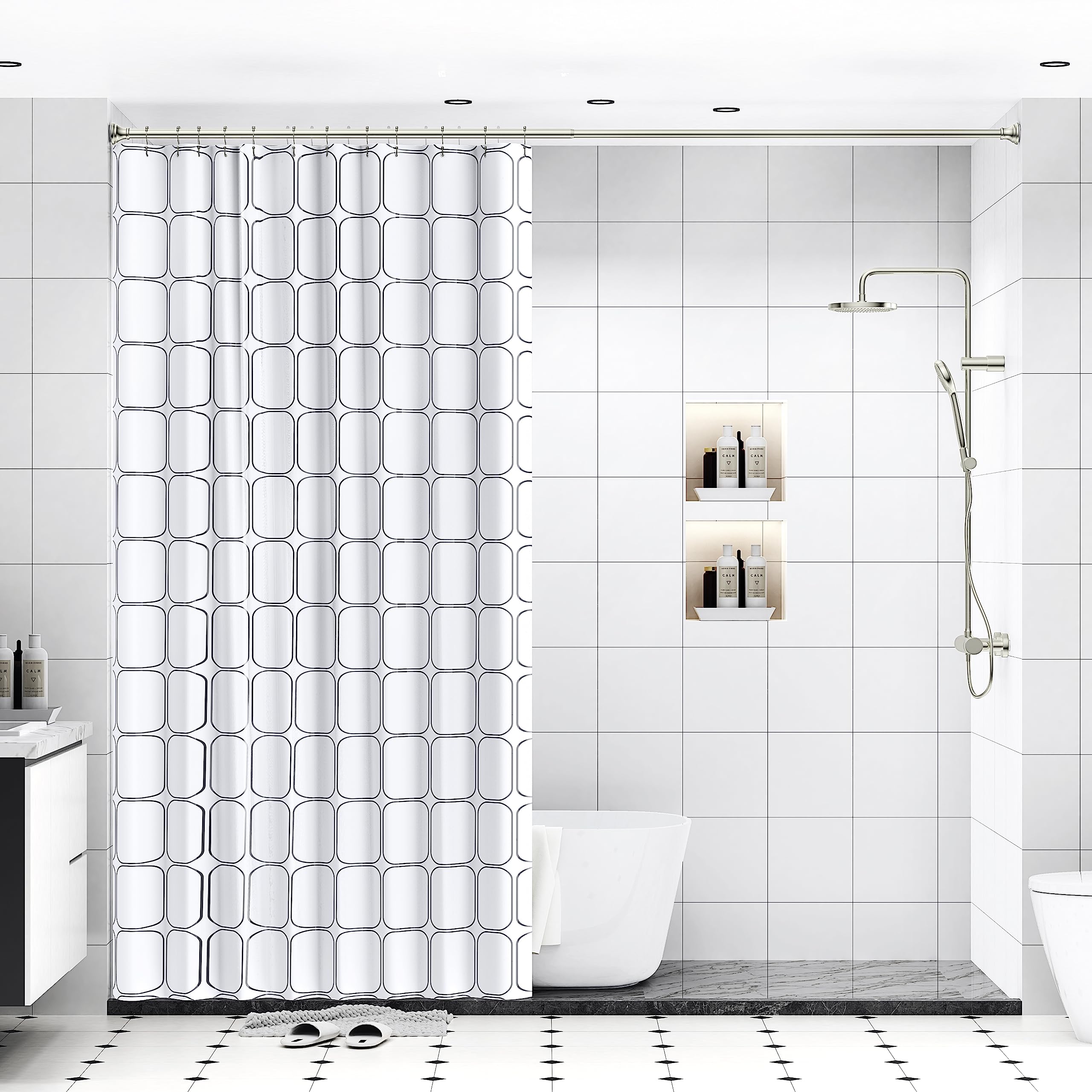 Tringle à rideau de douche extensible en nickel brossé - Réglable de 45,7 à 183 cm - Sans perçage - Résistante à la rouille - Pour salle de bain, cuisine, chambre à coucher, balcon