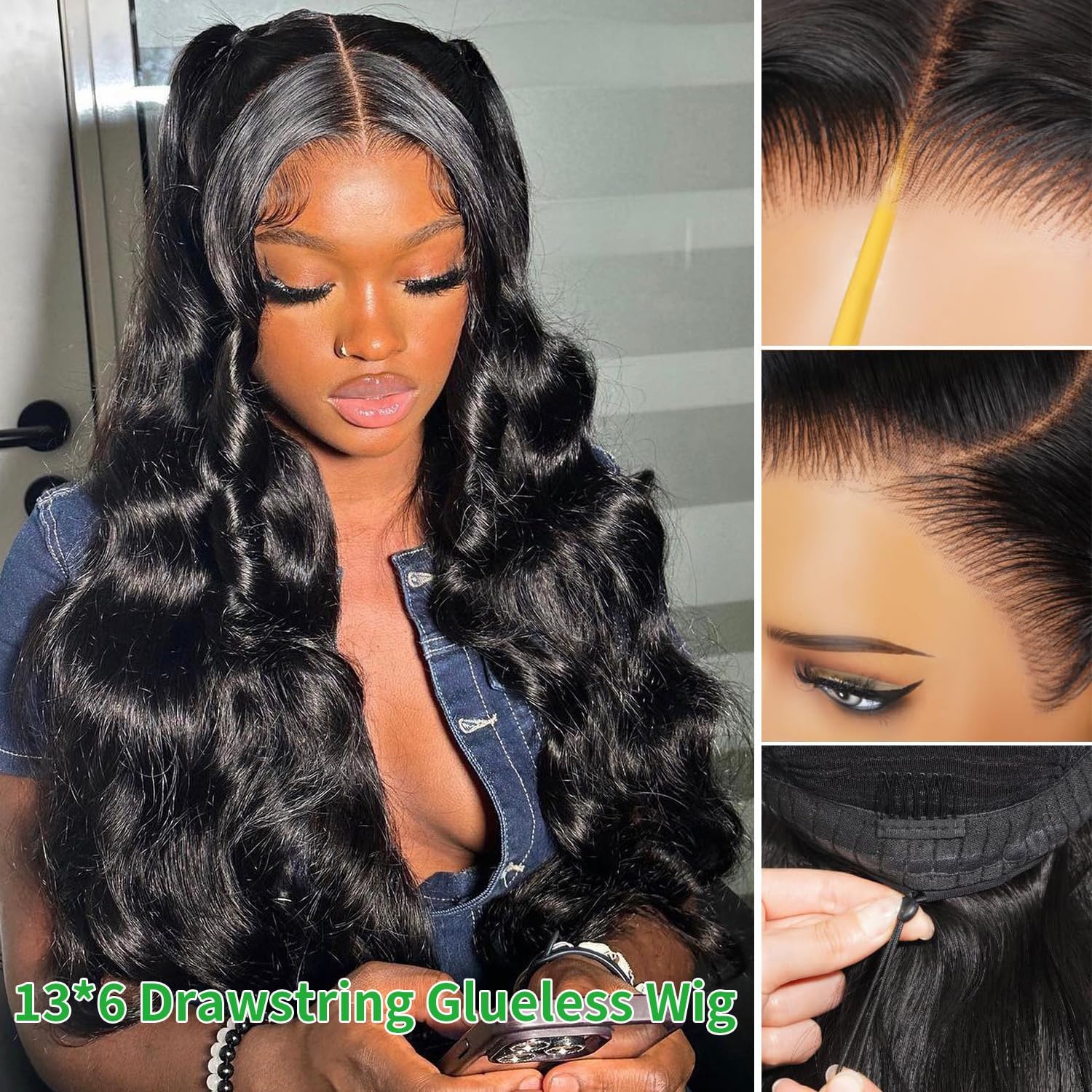 Human Hair 360 Lace Front Wig Glueless Pre Plucked 26 Inch Body Wave Beluck 26 Inch Hidden Strap Drawstring 360 Lace Front  main image 3