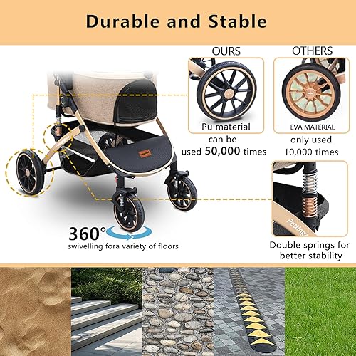 Miniatura 3 de Pettingzoo Cochecito para perros con 4 ruedas, cochecito plegable para gatos pequeños, medianos y grandes, hasta 60 libras, cochecito para mascotas