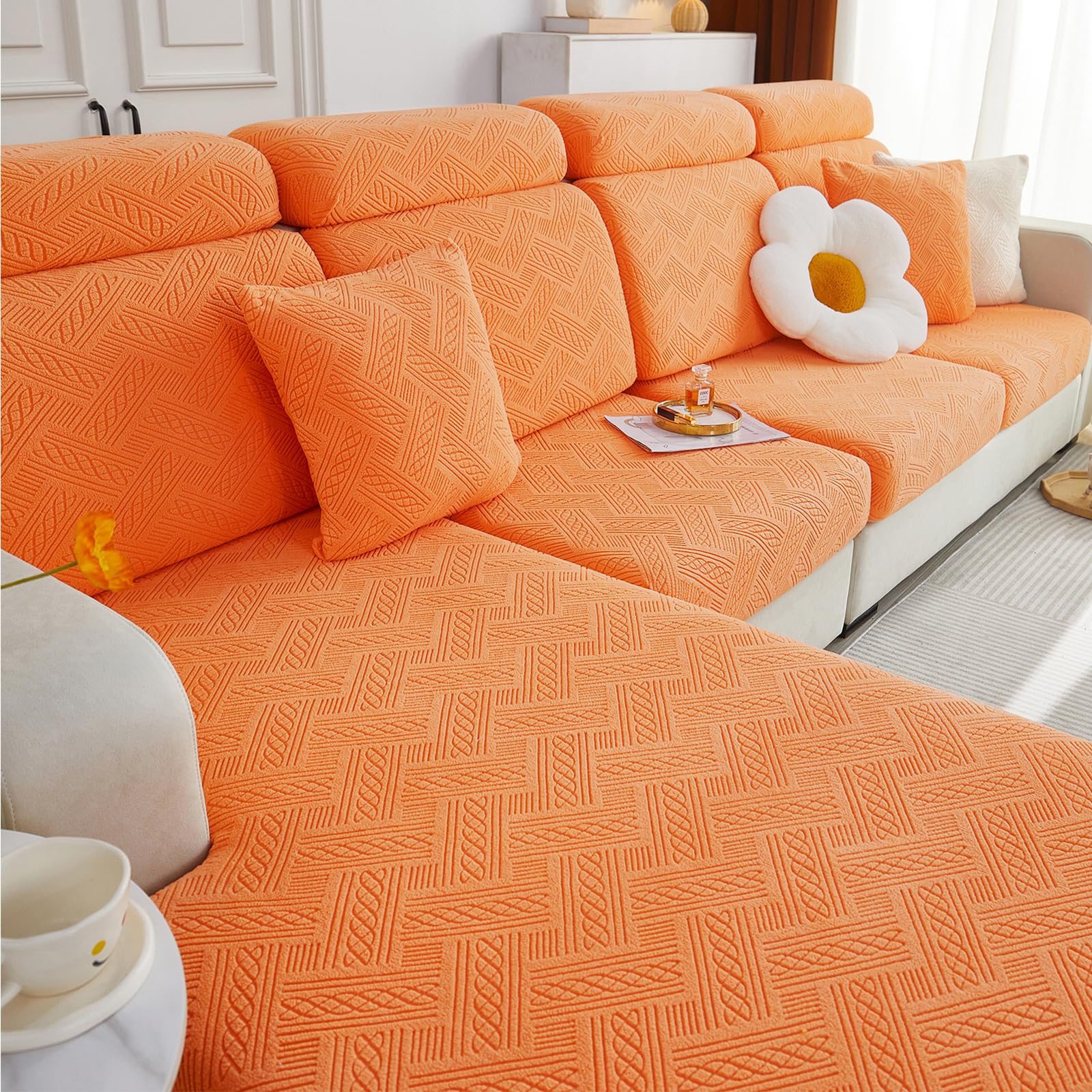 hyha Individual Couch Cushion Covers, Stretch Magic Sofa Seat Cushion Covers Washable, Dog Couch Sofa Slipcover for Pets, Kid with Elastic Bottom(Back Cover M, Orange)