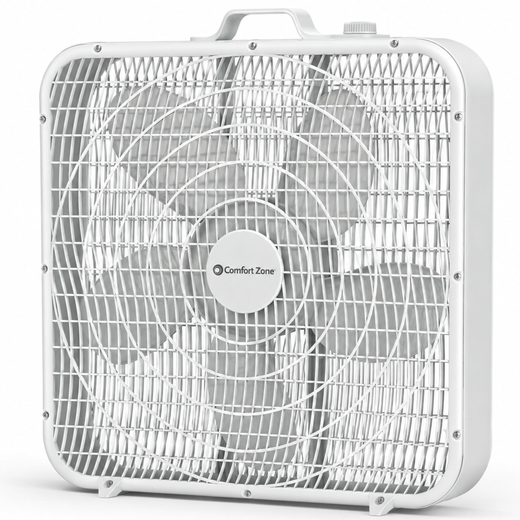 Comfort Zone Box Fan with Carry Handle, 20 inch, 3 Speed Full-Force Air Circulation with Air Conditioner, Floor Fan, Bedroom Fan, Airflow 15.03 ft/sec, Ideal for Home, Bedroom & Office, CZ200A