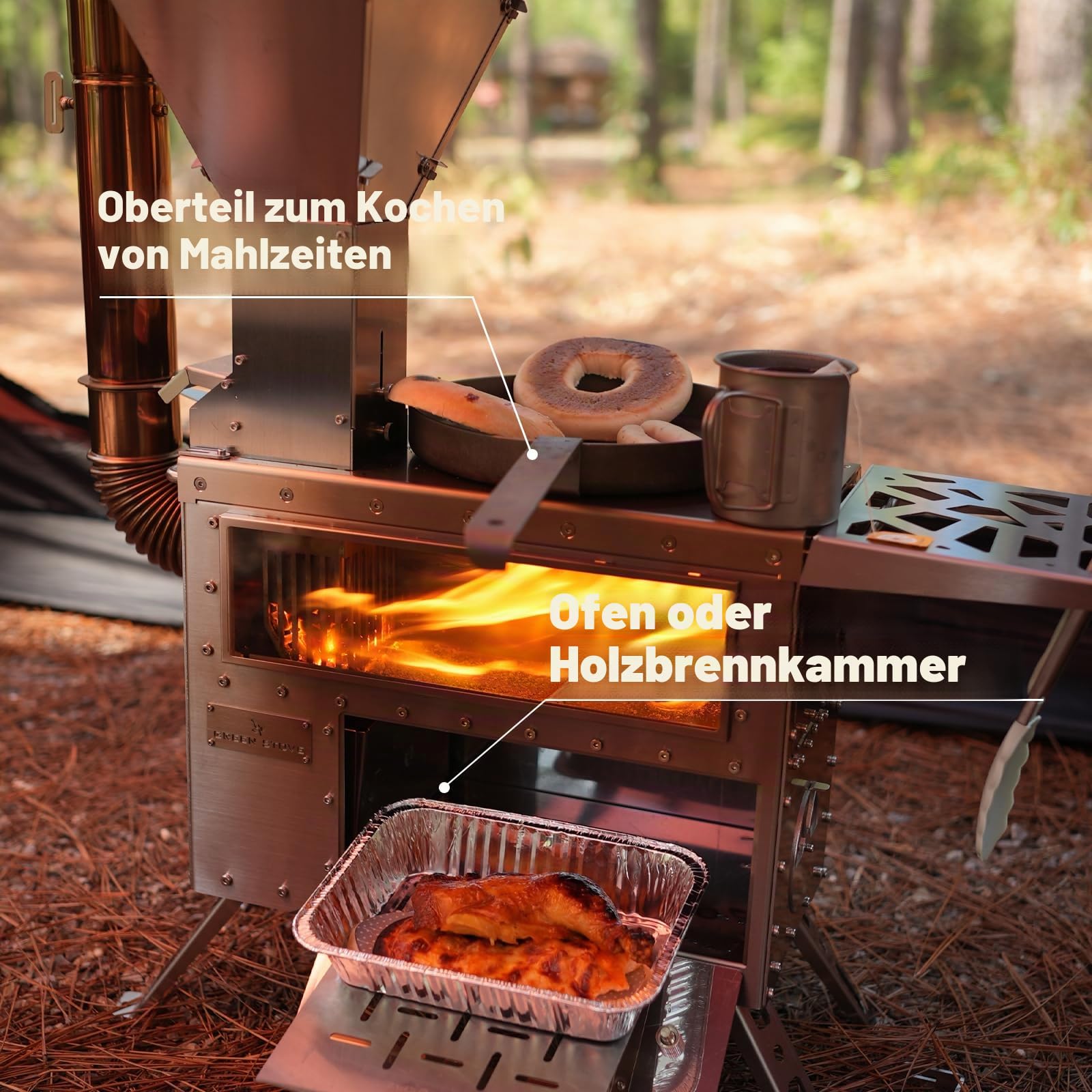 Greenstovehori 5 Outdoor Pellet Stove with Oven for Hot Tent Camping | Holz- und Pelletofen mit Edelstahlkonstruktion und inklusive Rauchrohren