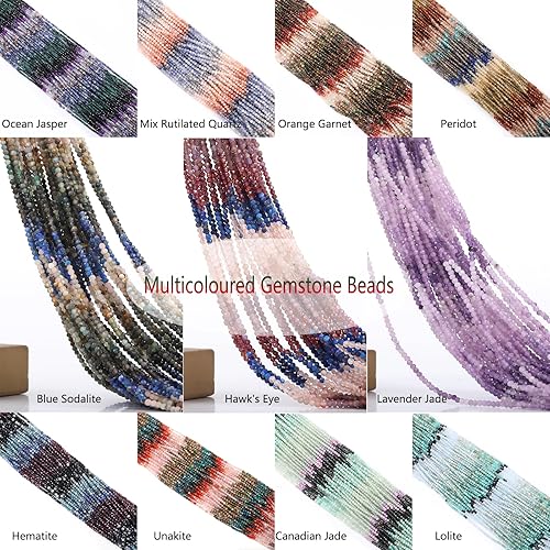 Miniatura 4 de FONNEY 160 cuentas de piedras preciosas naturales facetadas de 0.079 pulgadas para la fabricación de joyas, cuentas de peridoto Rondelle multicolor,