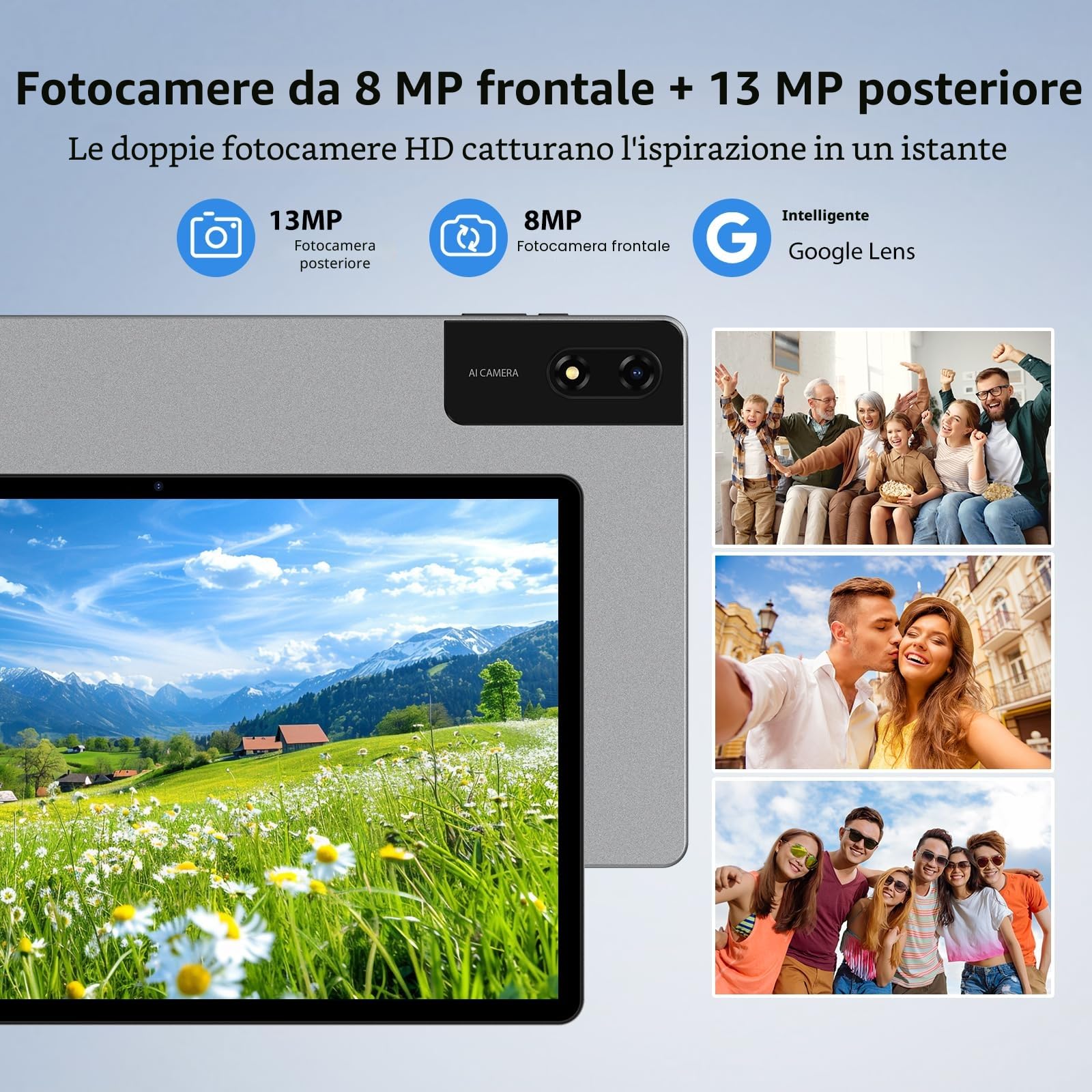 Tablet 13 Pollici Android 15 con Octa-Core 2.2GHz/36GB RAM+512GB ROM(TF 2TB) Dual SIM 4G LTE+5G WiFi, 11580mAh/18W PD/2944x1840 FHD/Widevine L1/13MP/BT5.0/GPS, Con Tastiera/Mouse/Grigio