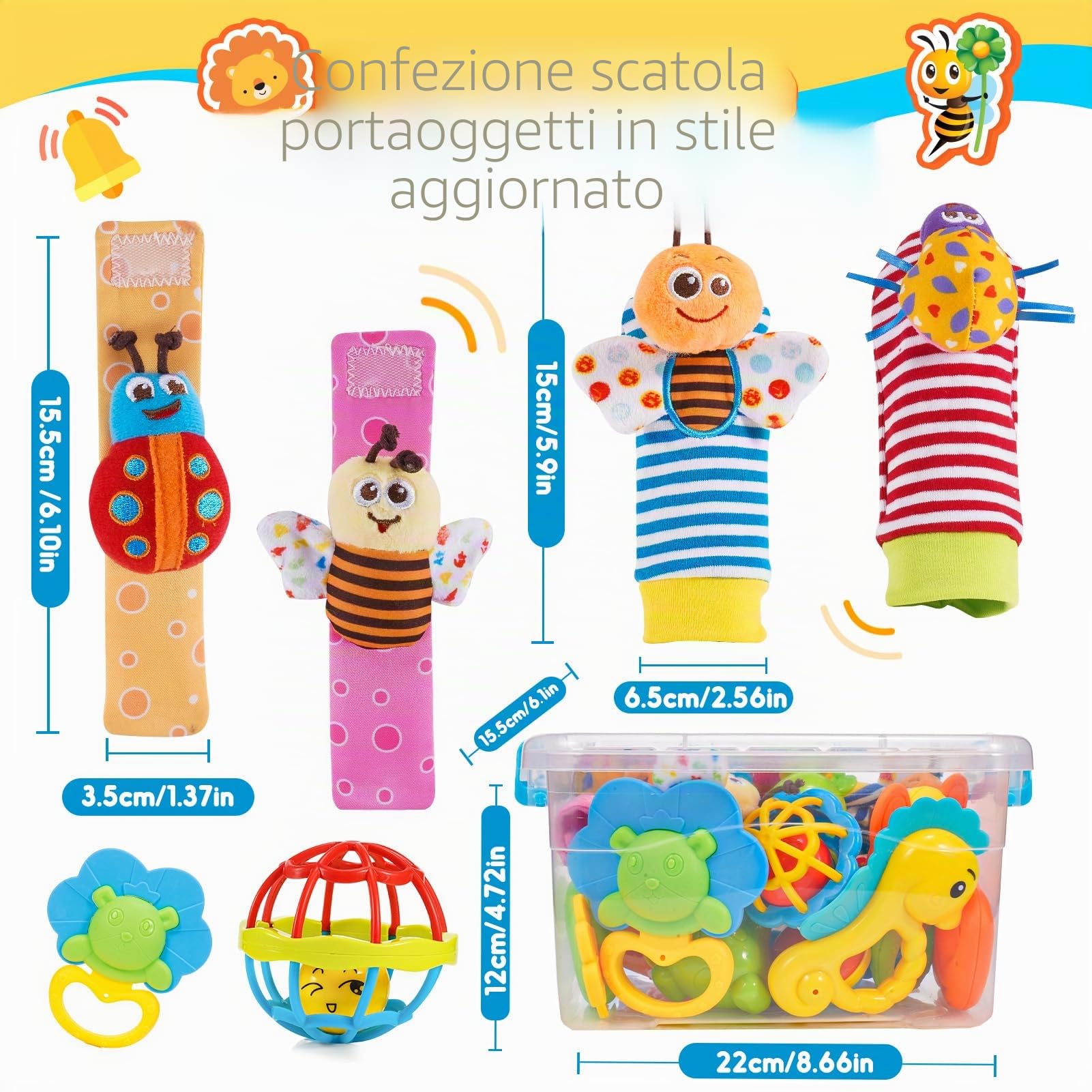 Sonaglio Neonato 0-12 Mesi, Giochi Neonato 0-3-6-9-12 Mesi Giochi Dentizione babe Giochi 0-12 Mesi Regalo Bambini Montessori Giocattoli 0-6-12 Mesi Giochi Sensoriali per Neonati