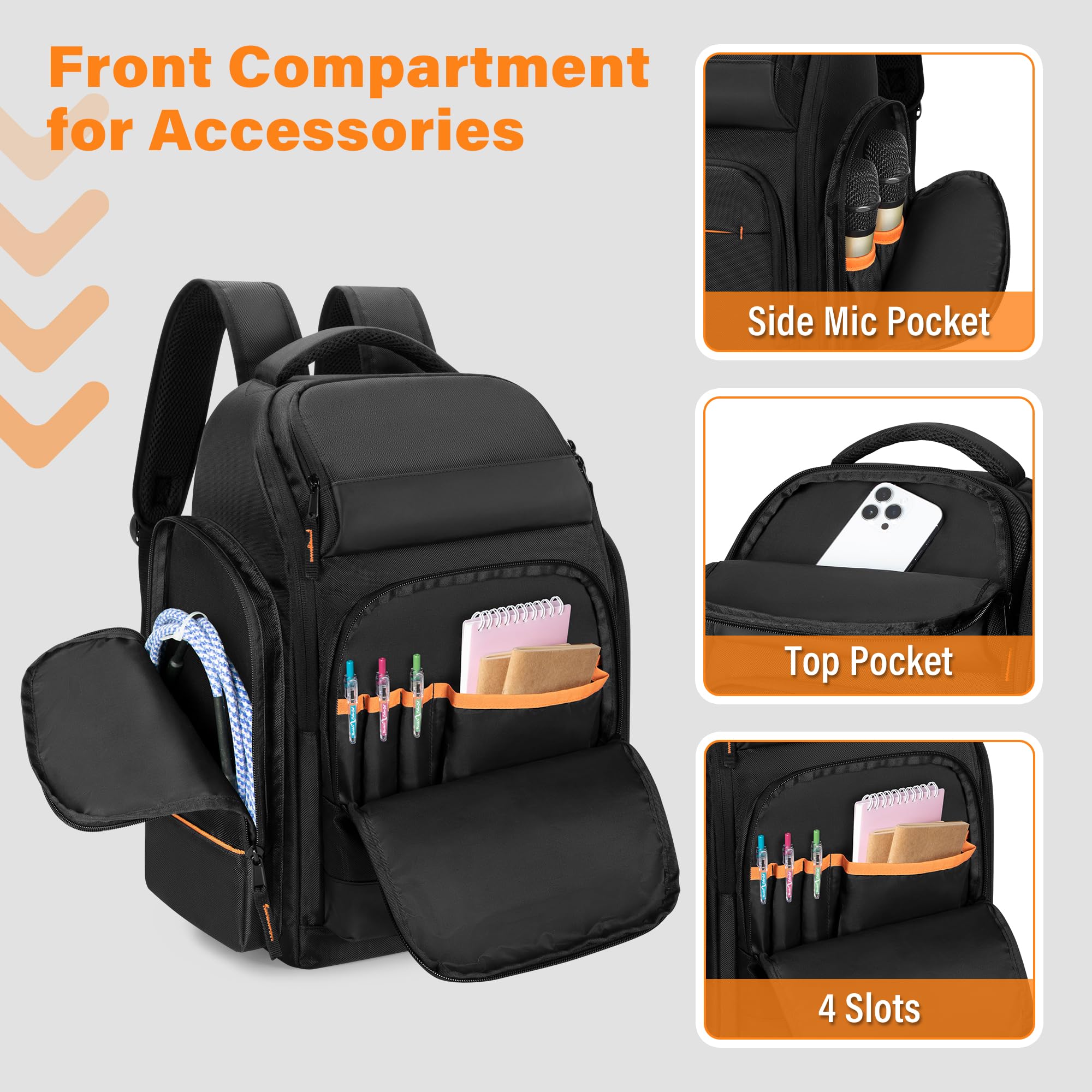 Trunab Zaino per DJ con 3 Divisori Rimovibili e Scomparto per Laptop, Borsa per Controller DJ, Microfoni, Attrezzatura audio e Strumenti Musicali