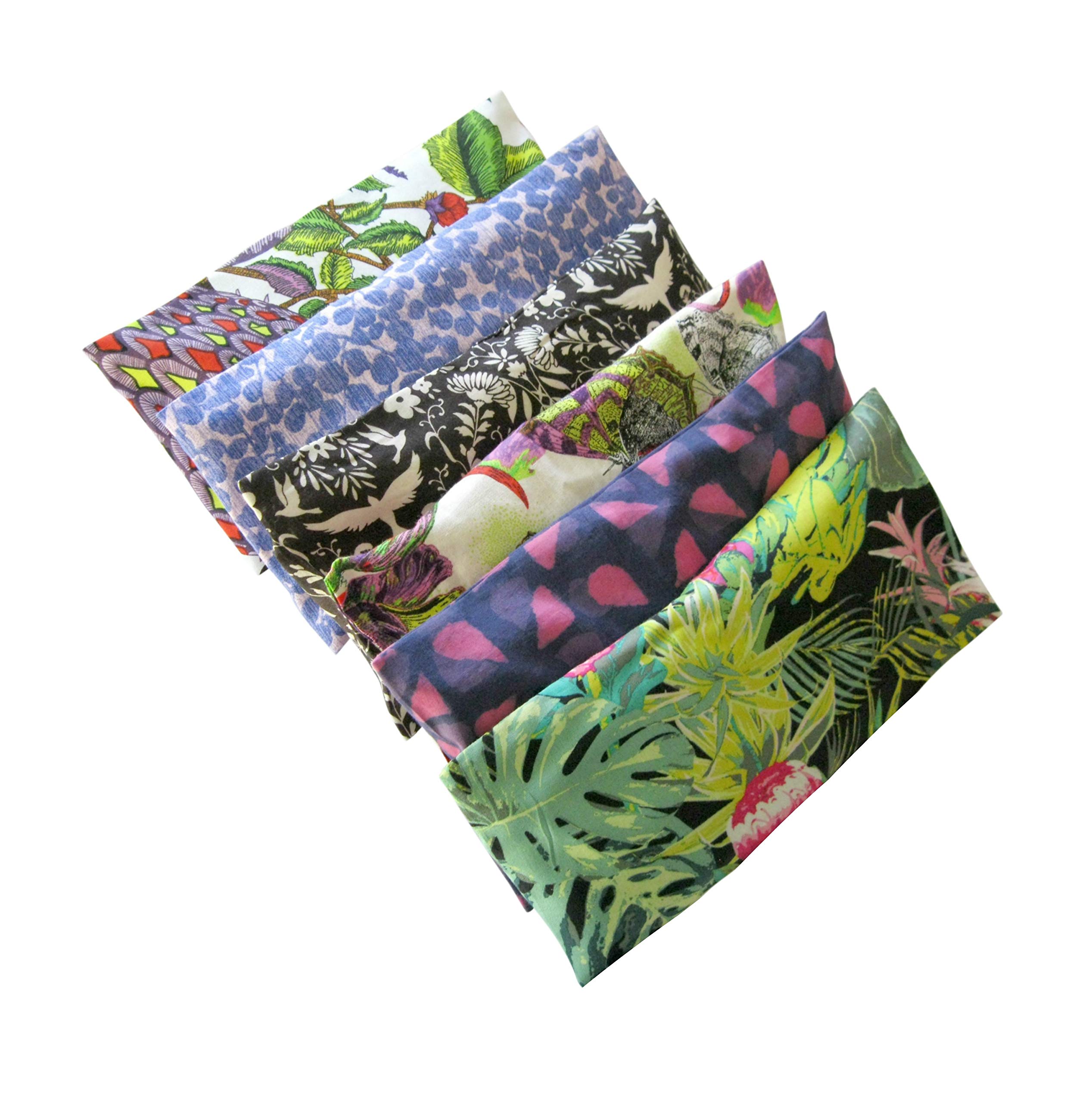 Peacegoods Aromatherapy Eye Pillow - Bundle of (6) - 4.5 x 9 - Organic Lavender Chamomile Flax Cotton, Removable Cover, Washable, Green, Black, Pink, Bird, Purple Flowers Leaves