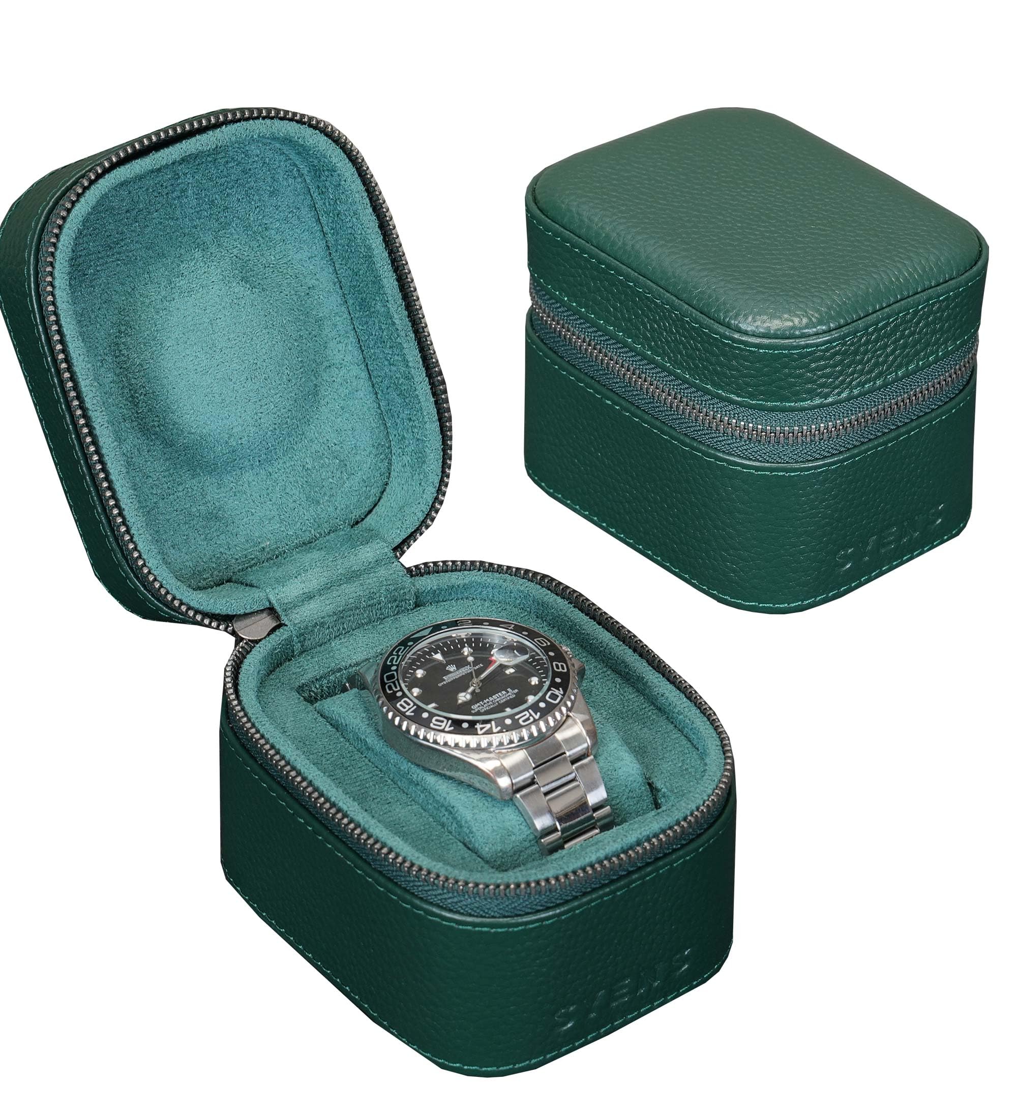 Uhren-Reisebox,Echtes echtes Leder,Einzelne Uhr Roll Fall,für Männer und Frauen,Uhrenverpackungs-Organisator,mit Wildleder zum Schutz Reißverschluss passend für alle Uhren bis zu 60mm(1W-Z-GRL)