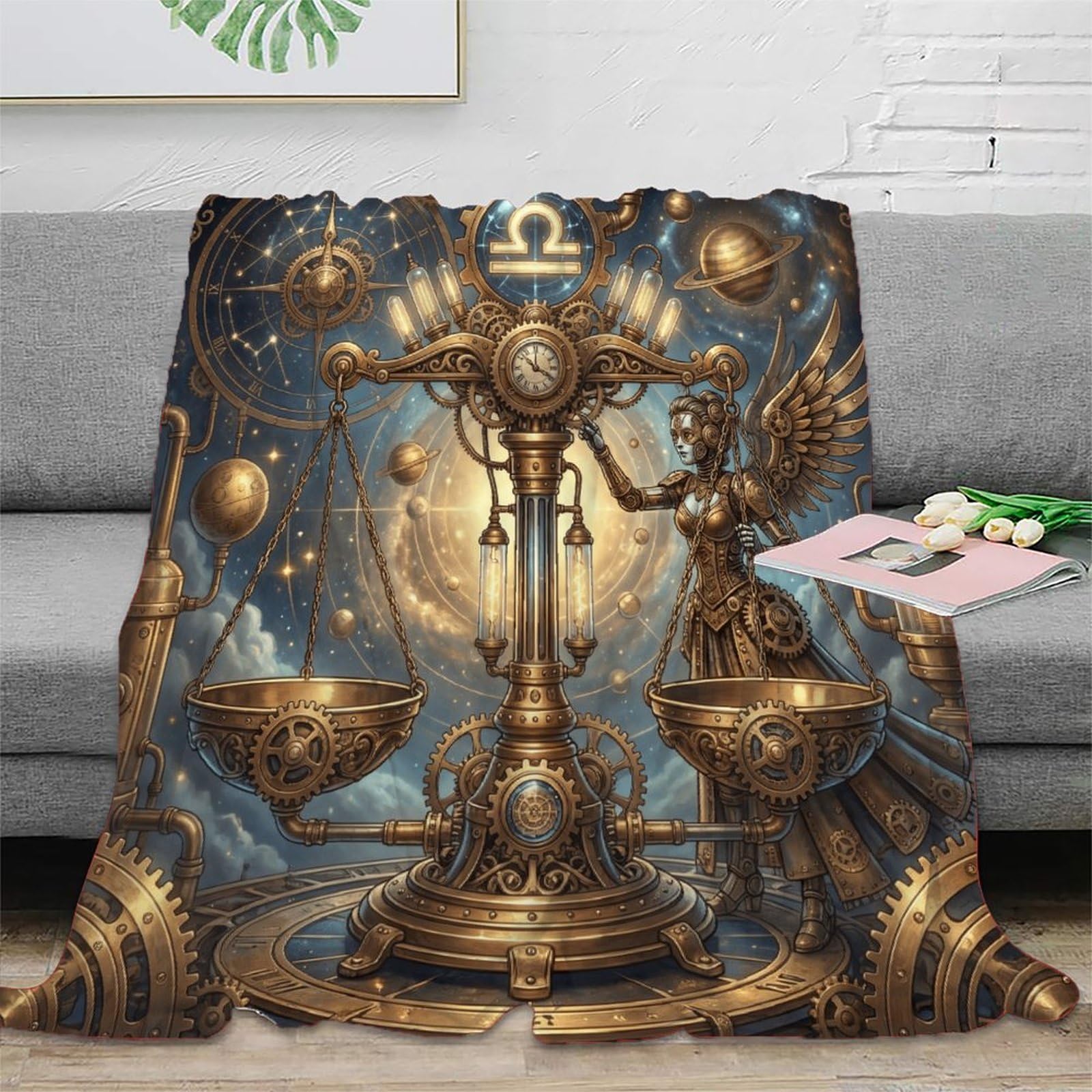 H3B8U2Y5 Zodiac Libra Steampunk for Flannel Throw Blanket, Bedroom Nap Use