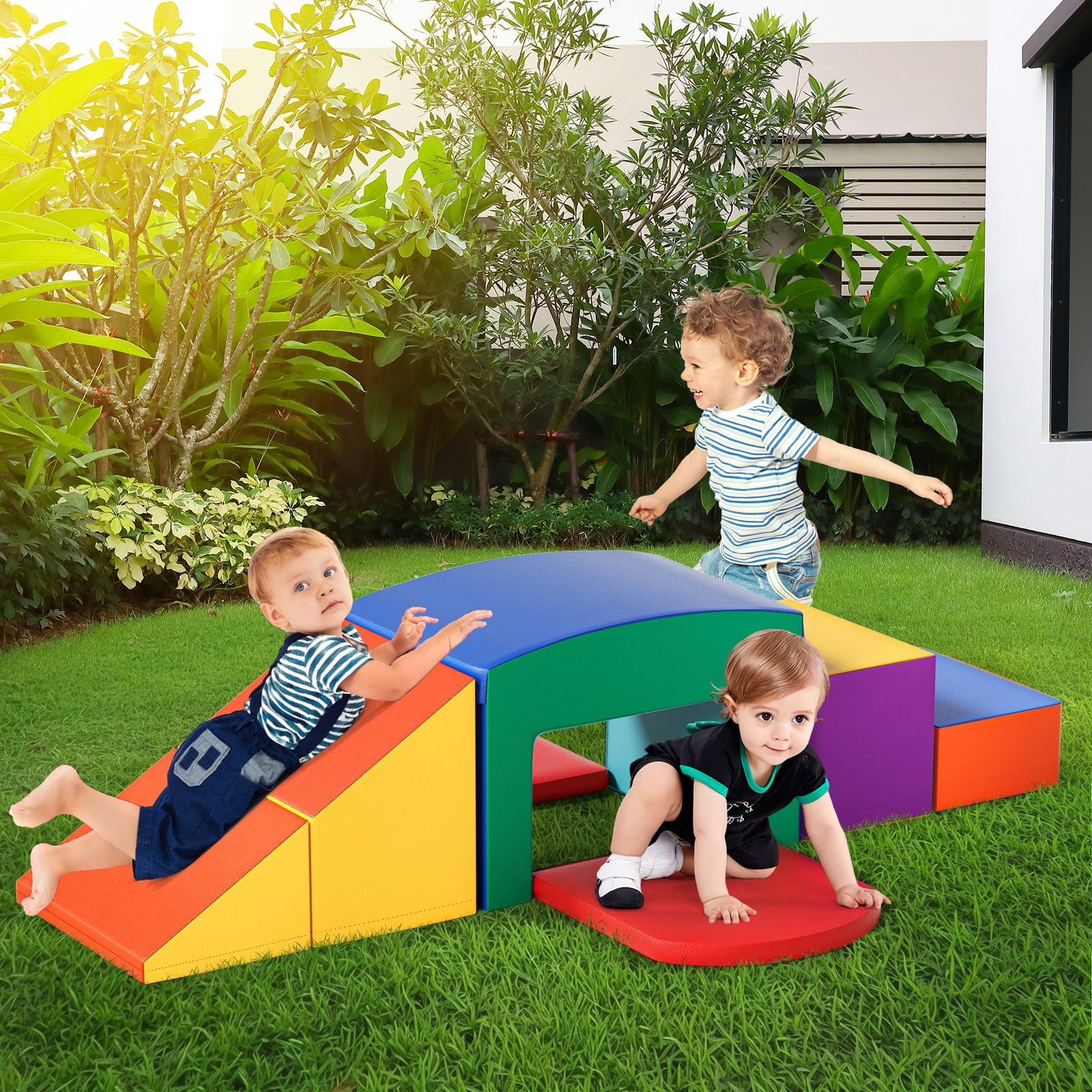 Baby-Schaumstoffbausteine, XXL Softplay-Set für Kleinkinder von 1–3 Jahren, Baby-Kletterturm mit Rutsche, große Bausteine für Indoor-Spaß (bunt-6-L)