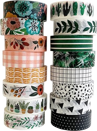 ZYNSHE Washi Tape - Juego de 16 rollos de 0.591 in de ancho cinta adhesiva decorativa para diario, álbumes de recortes, manualidades, diarios de disponible en Yaxa Costa Rica