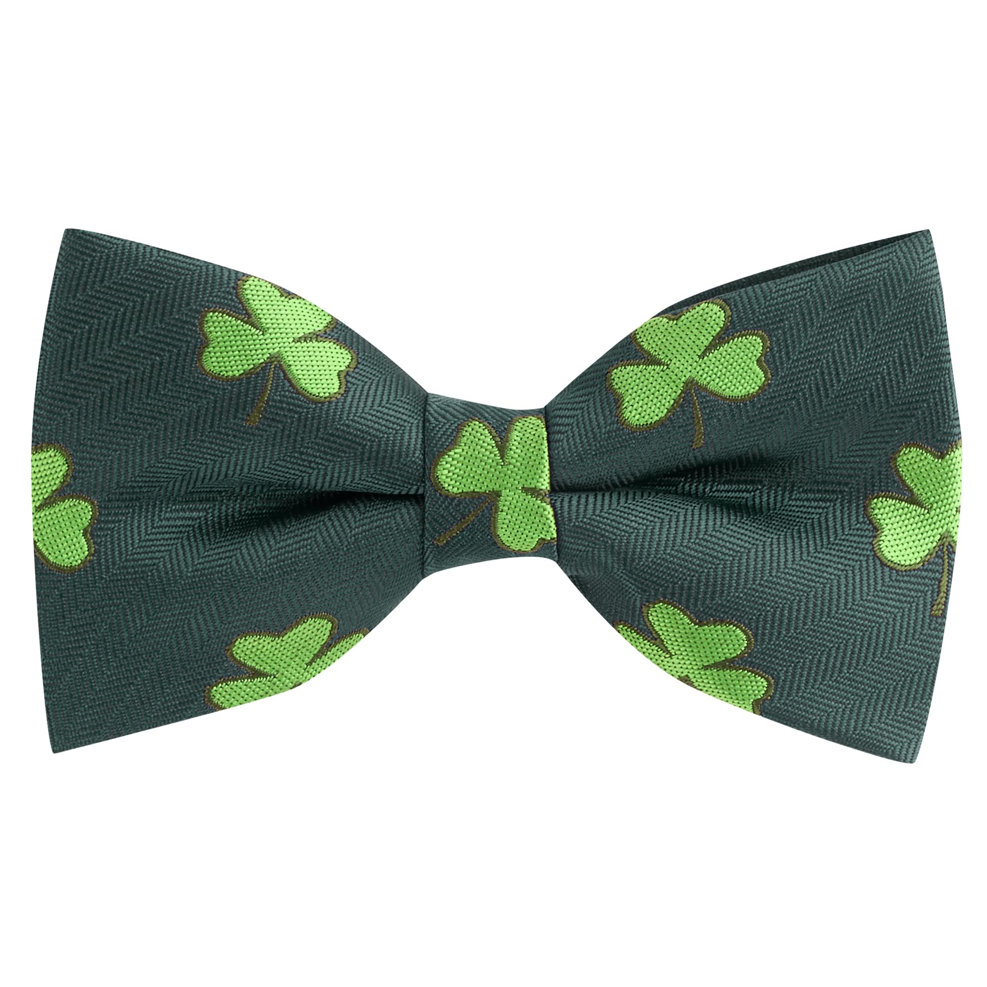 King & Priory Green Shamrock Dark Herringbone Embroidered Bow Tie