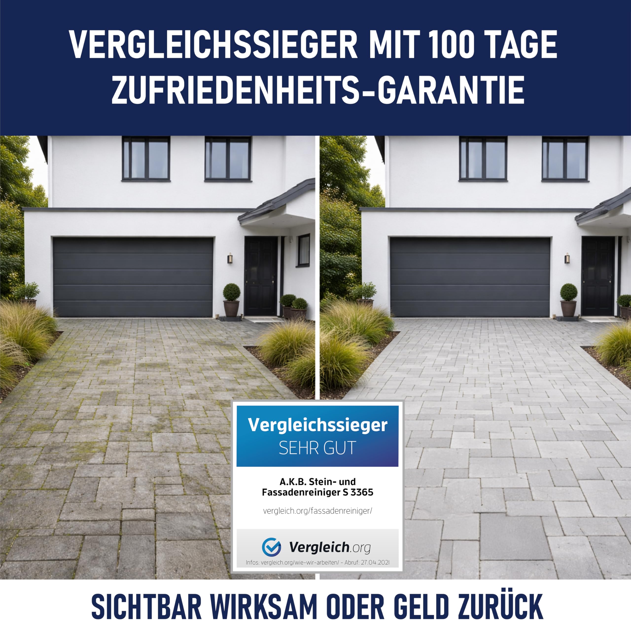 A.K.B. Steinreiniger und Fassadenreiniger S Konzentrat - 5L für 3000m² - Grünbelagentferner für Steine & Fassaden - Hochergiebiger Fassadenreiniger, Terrassenreiniger & Steinreiniger intensiv Aussen