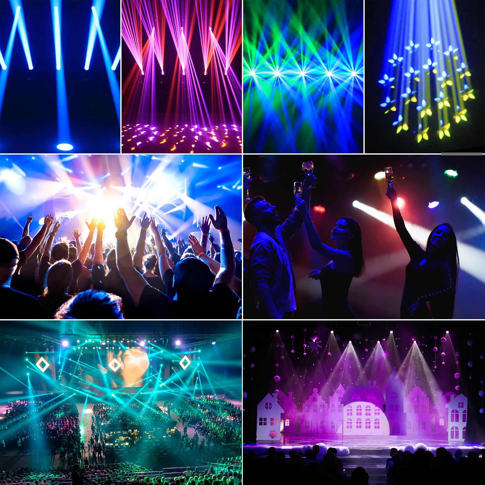 4 pezzi Teste Mobili LED 200W Beam Luce da Palcoscenico 7+1 Colori 12 Gobos Mini illuminazione di scena con Striscia luminosa 18 Prisma Focus Elettronico Luce di Scena per Natale Club DJ Discoteca