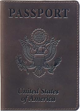Shvigel US Leather Passport Book Cover - Thin American Travel Passport Holder - Premium International USA Passport Protector Case for Women Men Brown Vintage New