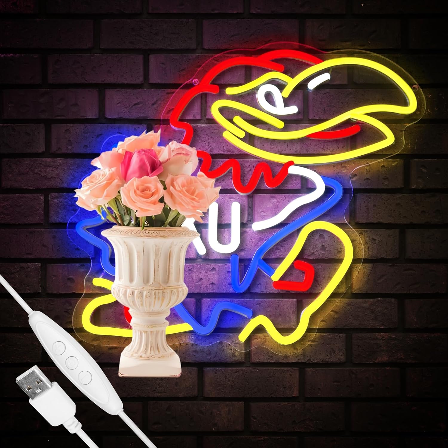 University Basketball Team Neon Sign, Light Up Dimmable College Kansas Hawk Team Logo Led Neon Sign Light Hanging for Wall Decor, Bedroom, Dormitory, Man Cave, Birthday Christmas Gift