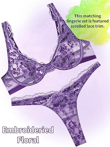 Vista 3 de Dlsave Lencería sexy para mujer, conjuntos de lencería con cuello en V y encaje