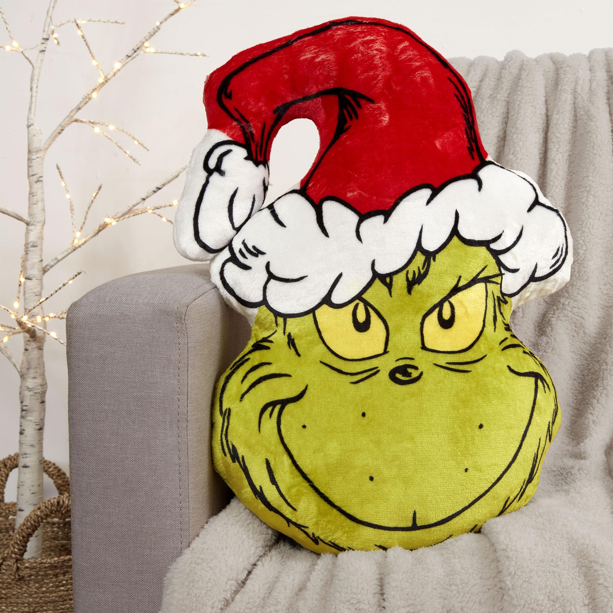 Coco Moon Green The Grinch Head Plush Scatter Cushion | Festive Christmas Decorative Pillows For Bed, Bed Pillow, Sofa Cushions, Reading Pillow, Home Accessories