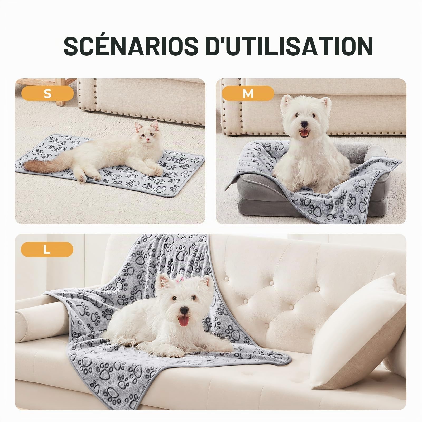 Lot de 3 couvertures en Polaire Douce pour Petit Chien et Chat de Taille Moyenne – Cadeau Essentiel pour Chat et Chiot – Gris – Taille L (104,1 x 78,7 cm)