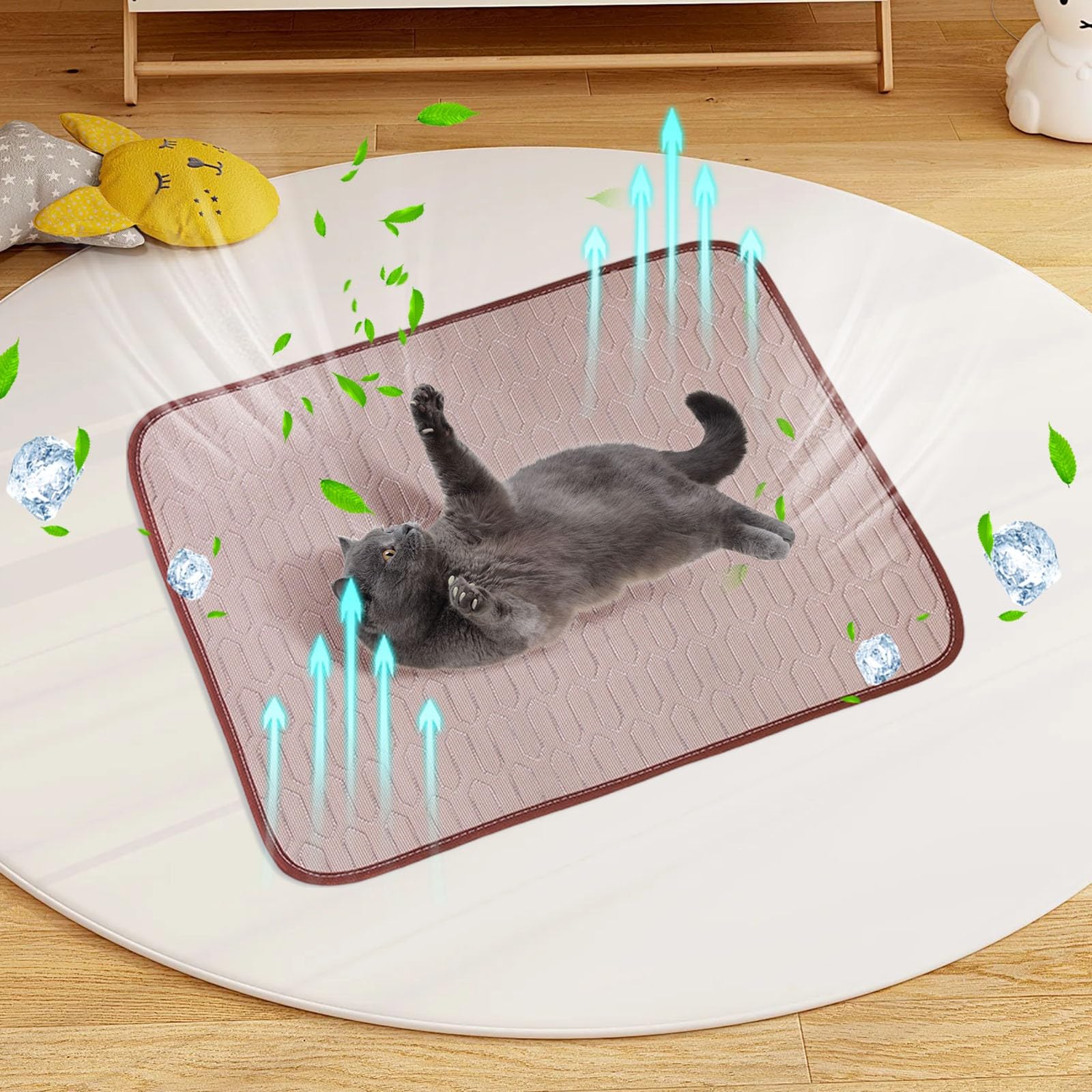 Dog & Cat Cooling Mat – Durable Washable & Reusable Pet Cool Mat for Home/Car/Travel, Non-Toxic Summer Cooling Bed, Ice-Silk Polyester Material, Non-Slip Mesh Bottom(Brown, 150 * 100cm) — image 1