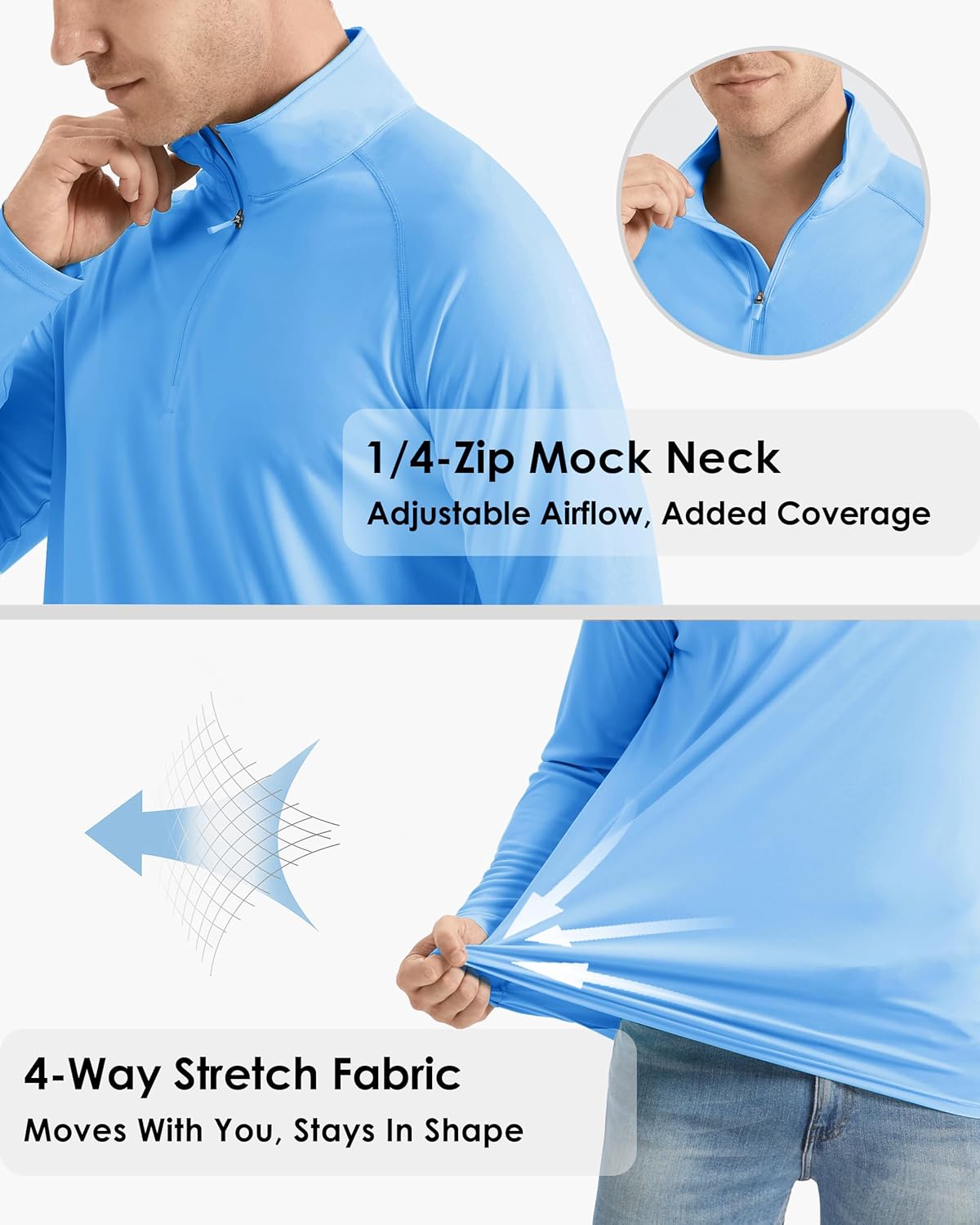 Boladeci Men's UPF 50+ Sun Shirts 1/4 Zip Long Sleeve SPF UV Protection Lightweight Quick Dry Quarter Zip Golf Shirts
