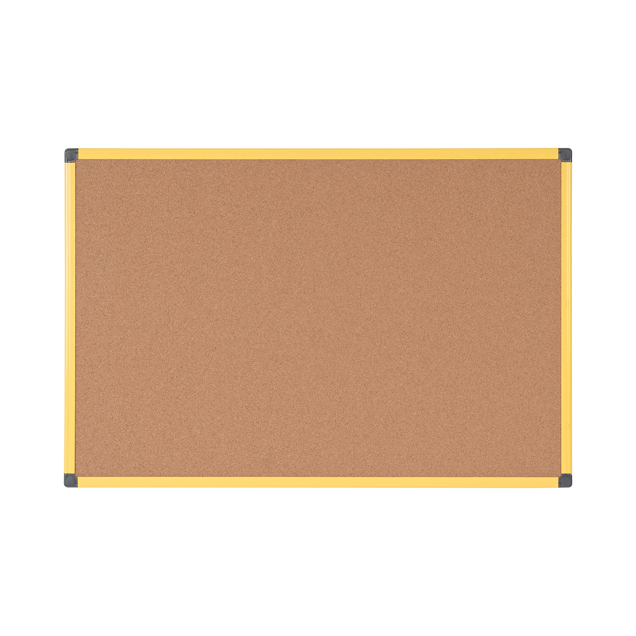 Bi-Office Lavagna Di Sughero Naturale Ultrabrite, Con Cornice In Aluminio Giallo, Robusta Bacheca Ad Alta Visibilità, 90 x 60 cm