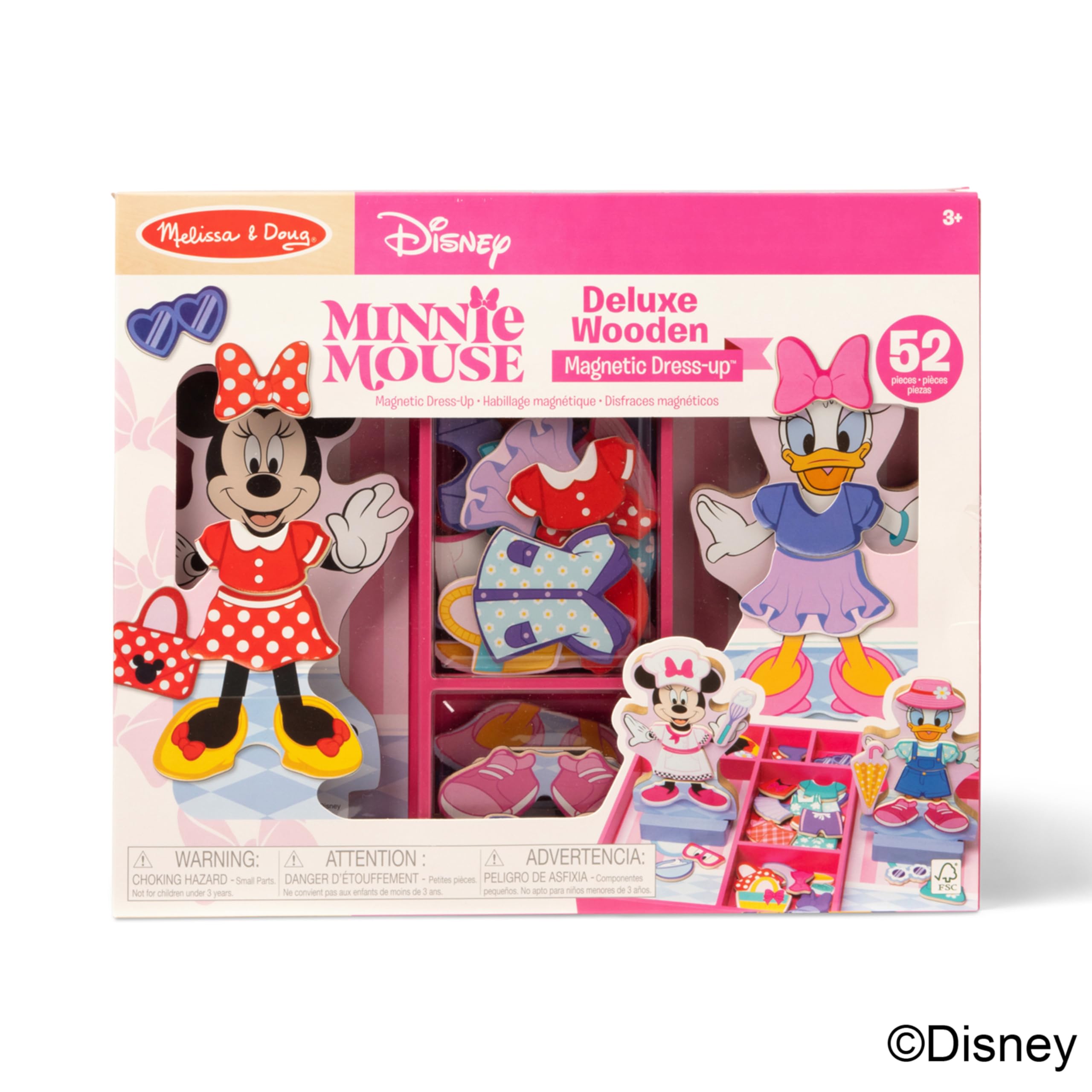 Melissa & Doug Disney Minnie Mouse e Daisy Duck Deluxe - 2 bambole magnetiche in legno con supporto per gioco di finzione, 52 pezzi, certificato FSC