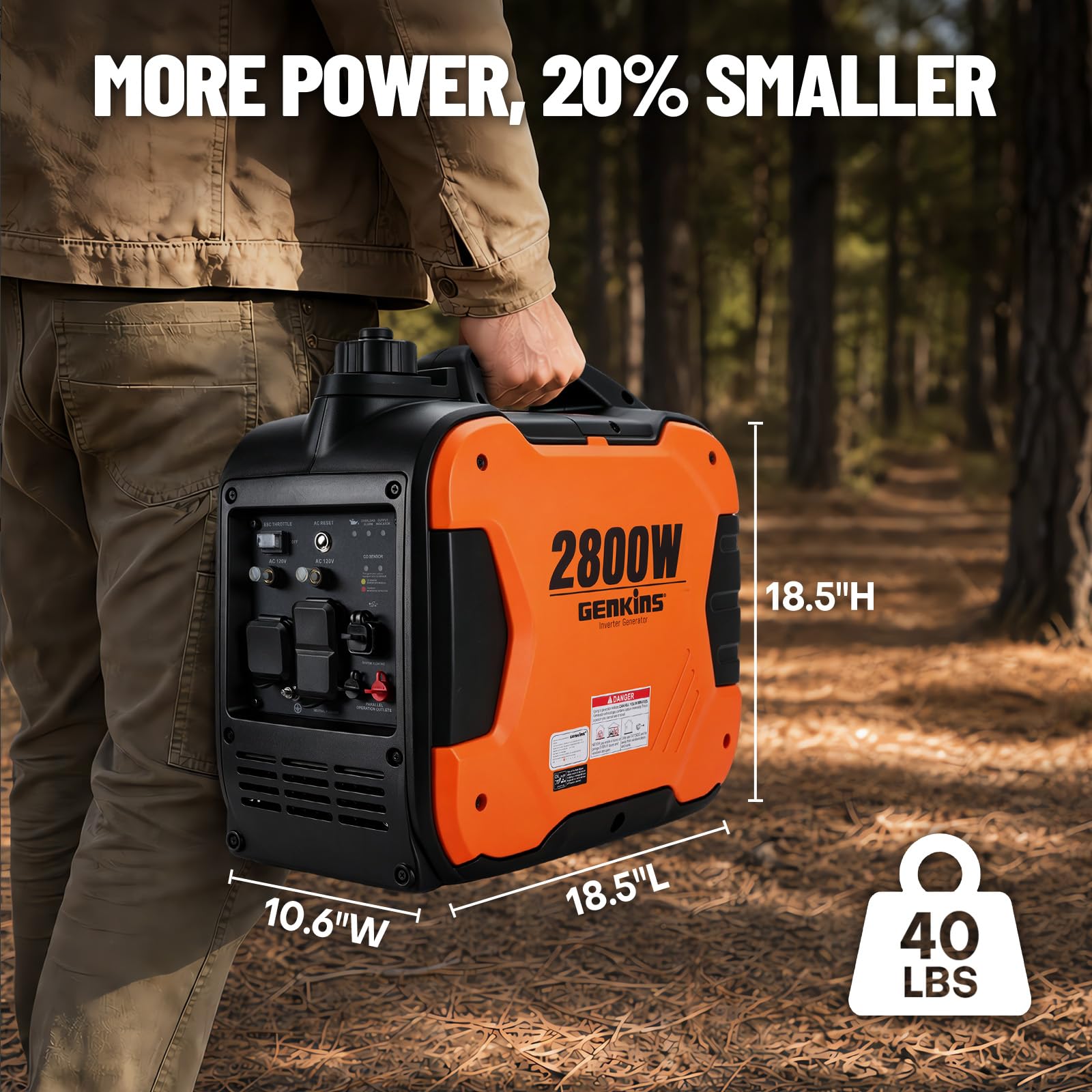 GENKINS Générateur onduleur portable 2300 W ultra silencieux alimenté au gaz, prêt pour caravane, compatible avec CARB EPA, expédition dans 50 États et Porto Rico