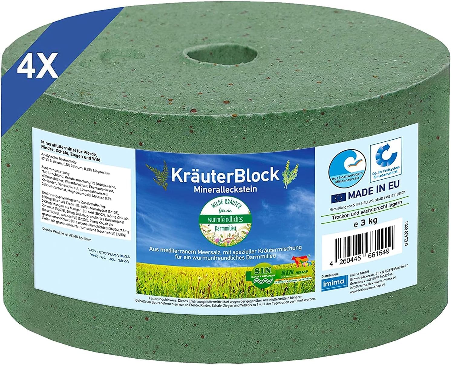 imima Salt Lick for Horses – HERBABLOCK Herbal Mineral Block, Bitter Herbs & Tannins (4 x 3kg)