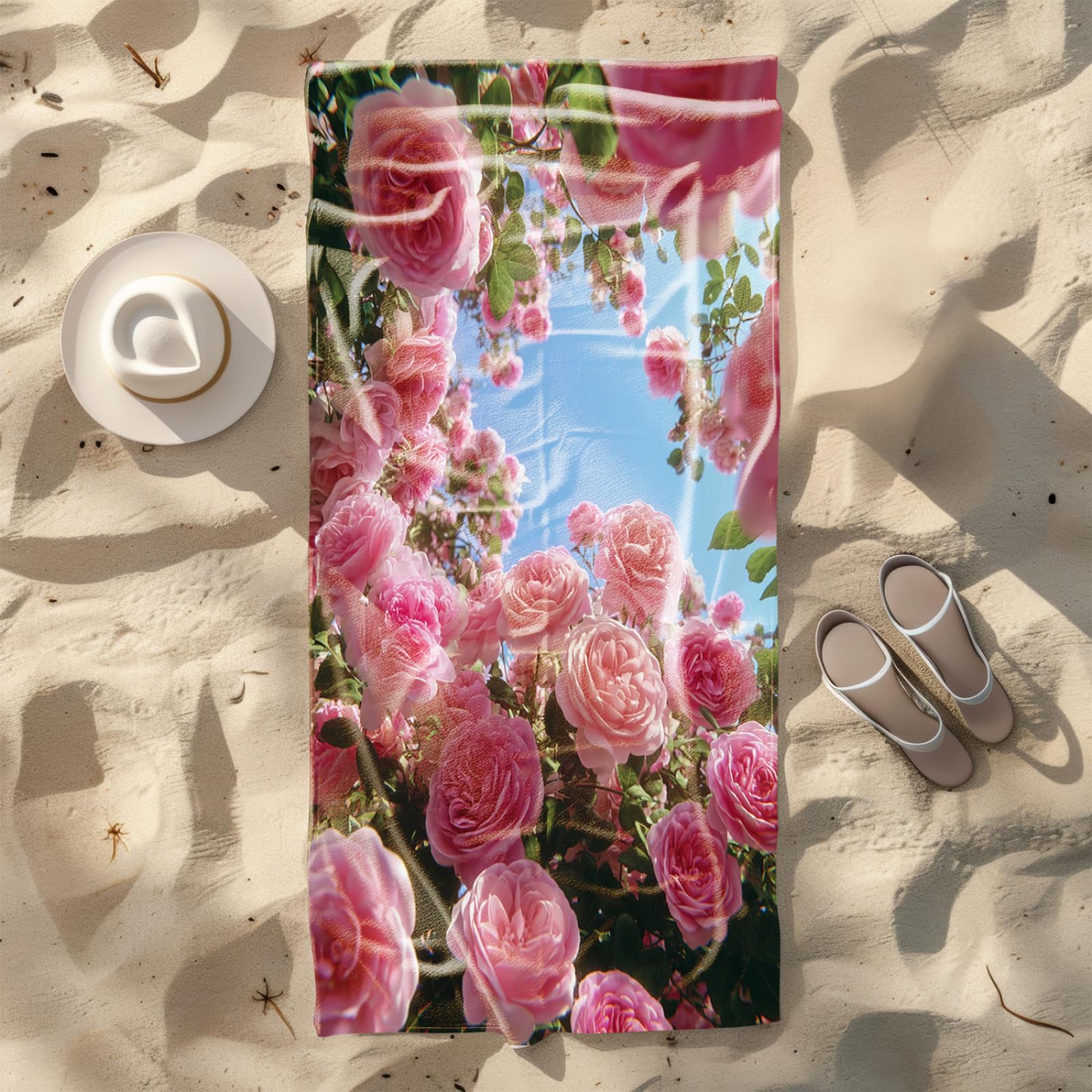 Générique Serviette Microfibre Plage Fleurs Roses Ciel Bleu
