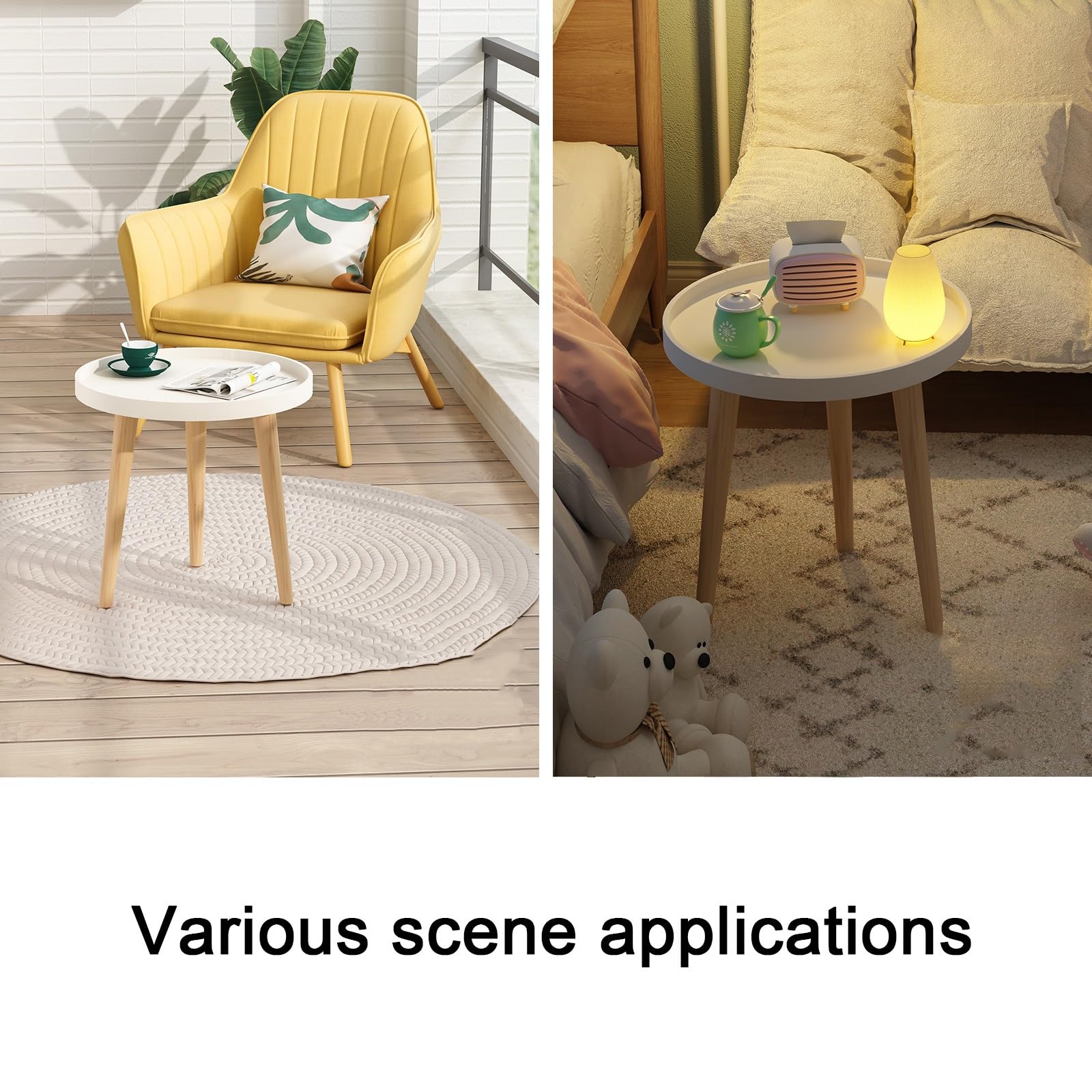 Amazon.com: PERTID Round Side Table, Tray Nightstand Coffee End