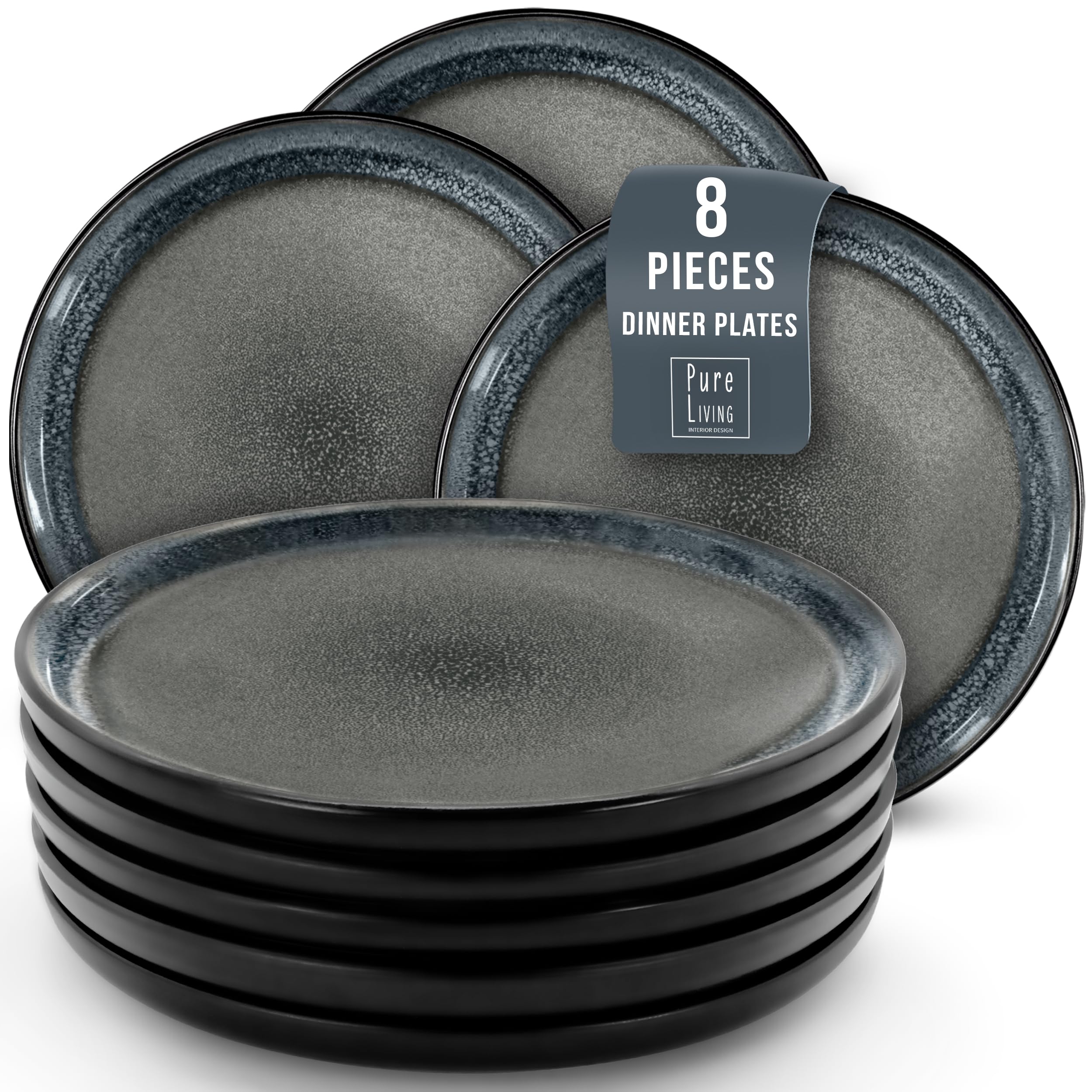 Dinner Plates of 8 - Stoneware plates large series - Noble dinner plates dishwasher-, microwave-, scratch-resistant - Stylish in dark gray - Tableware set 8 persons