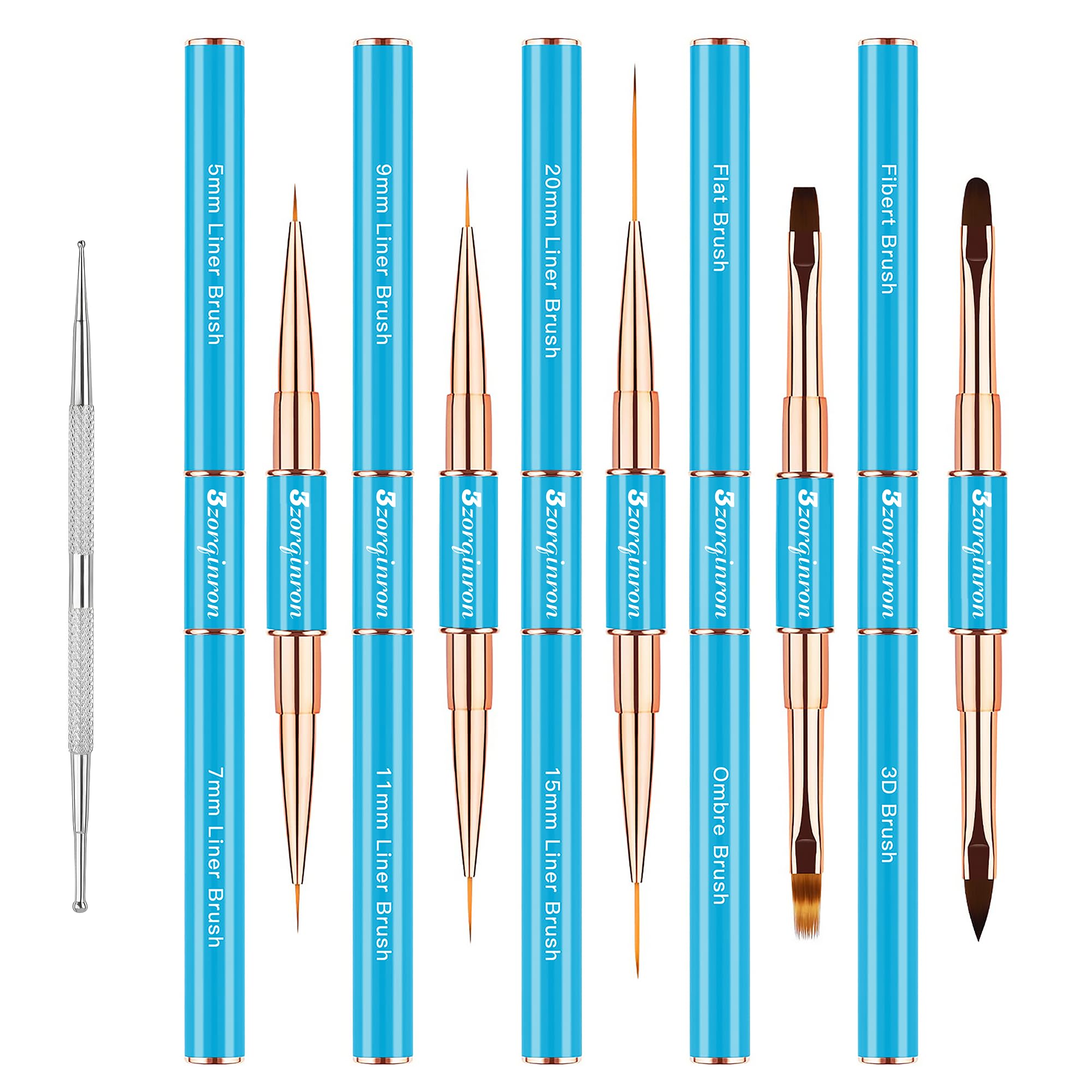 Nail Art Bushes Set, Professional 5Pcs Double-Ended Nail Brush Kit for Details, Long Lines, Ombre & 3D Design-Perfect for DIY Manicures & Salons (Blue