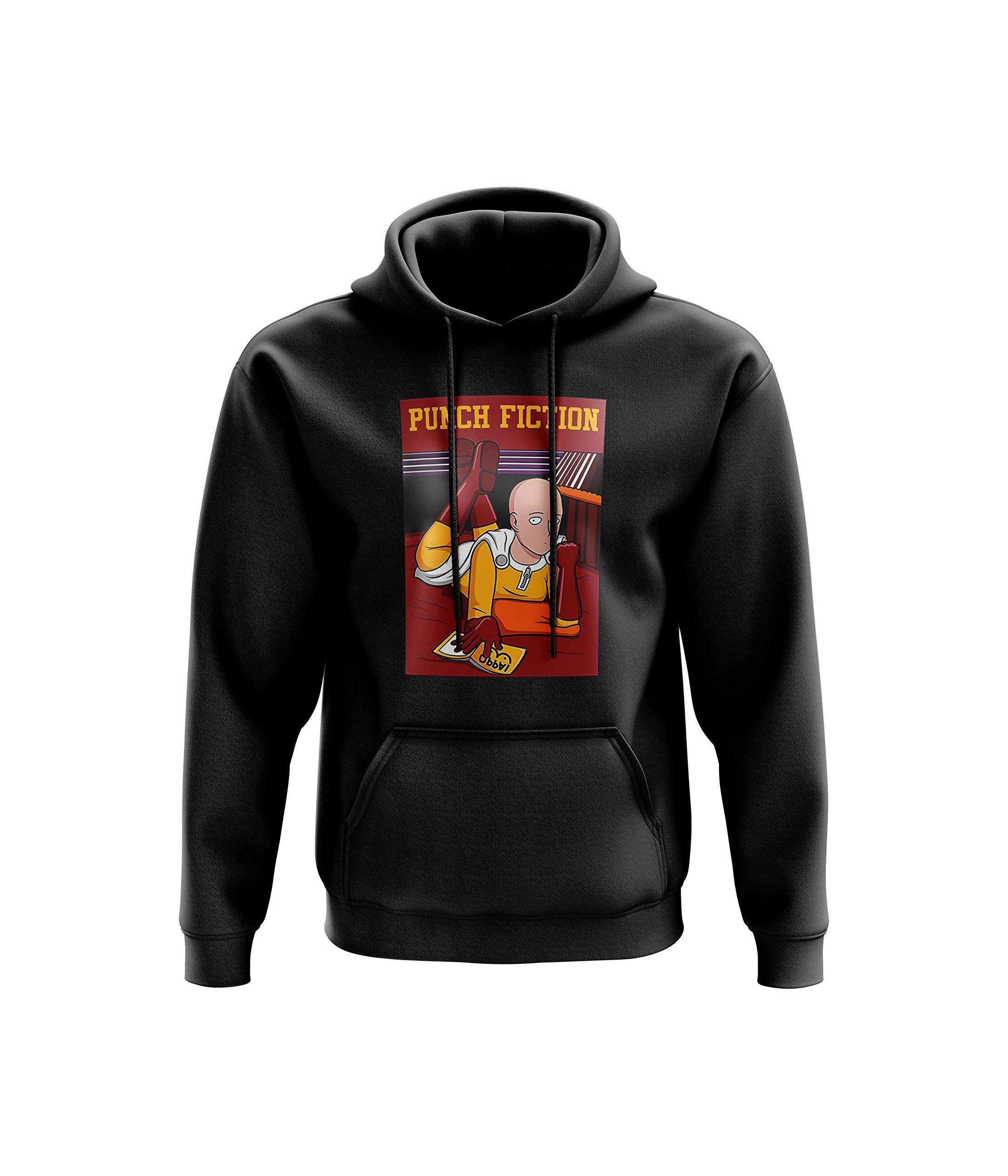 SmartyPants Punch Fiction Unisex Hoodie- OK One Punch Man Saitama Christmas Birthdays Gifts (Large, Black)