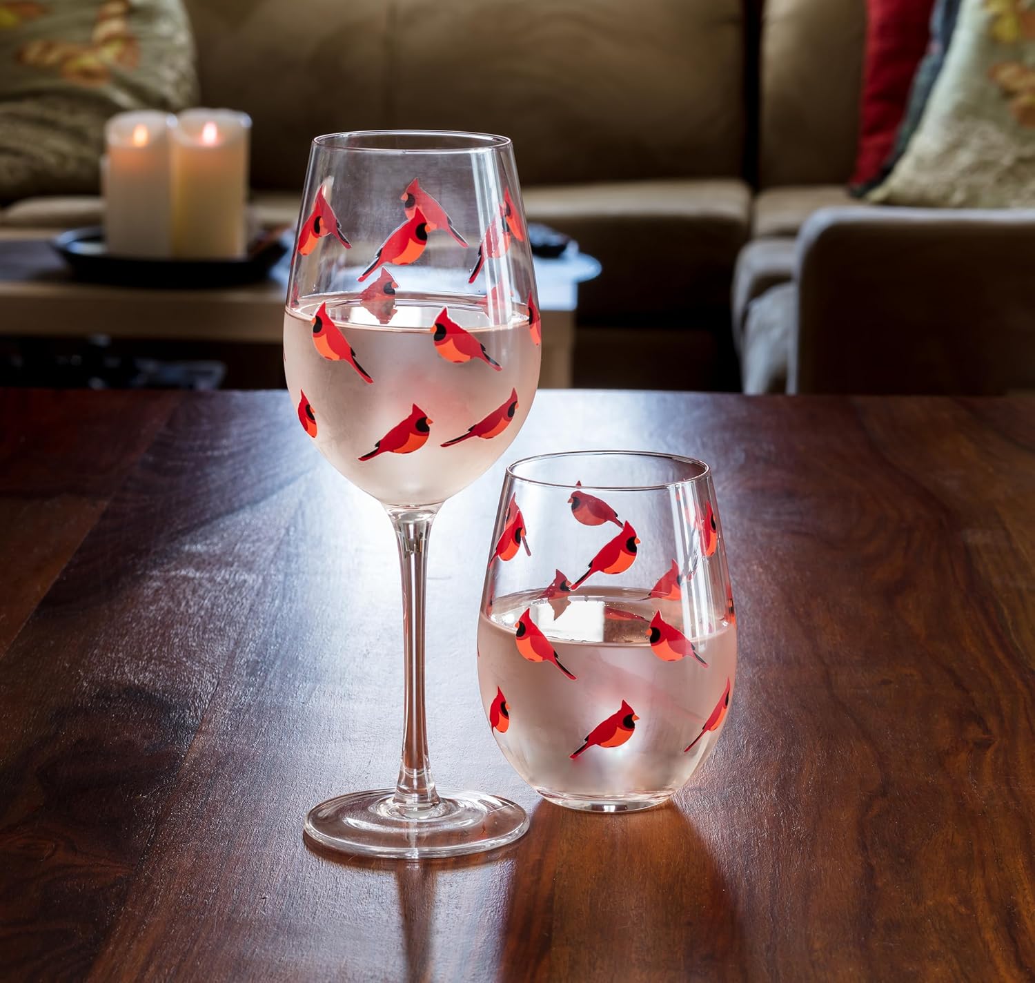 Abbott Collection Cardinal Stemless Wine Goblet - Glass, Clear/Red, 5" H (14oz)