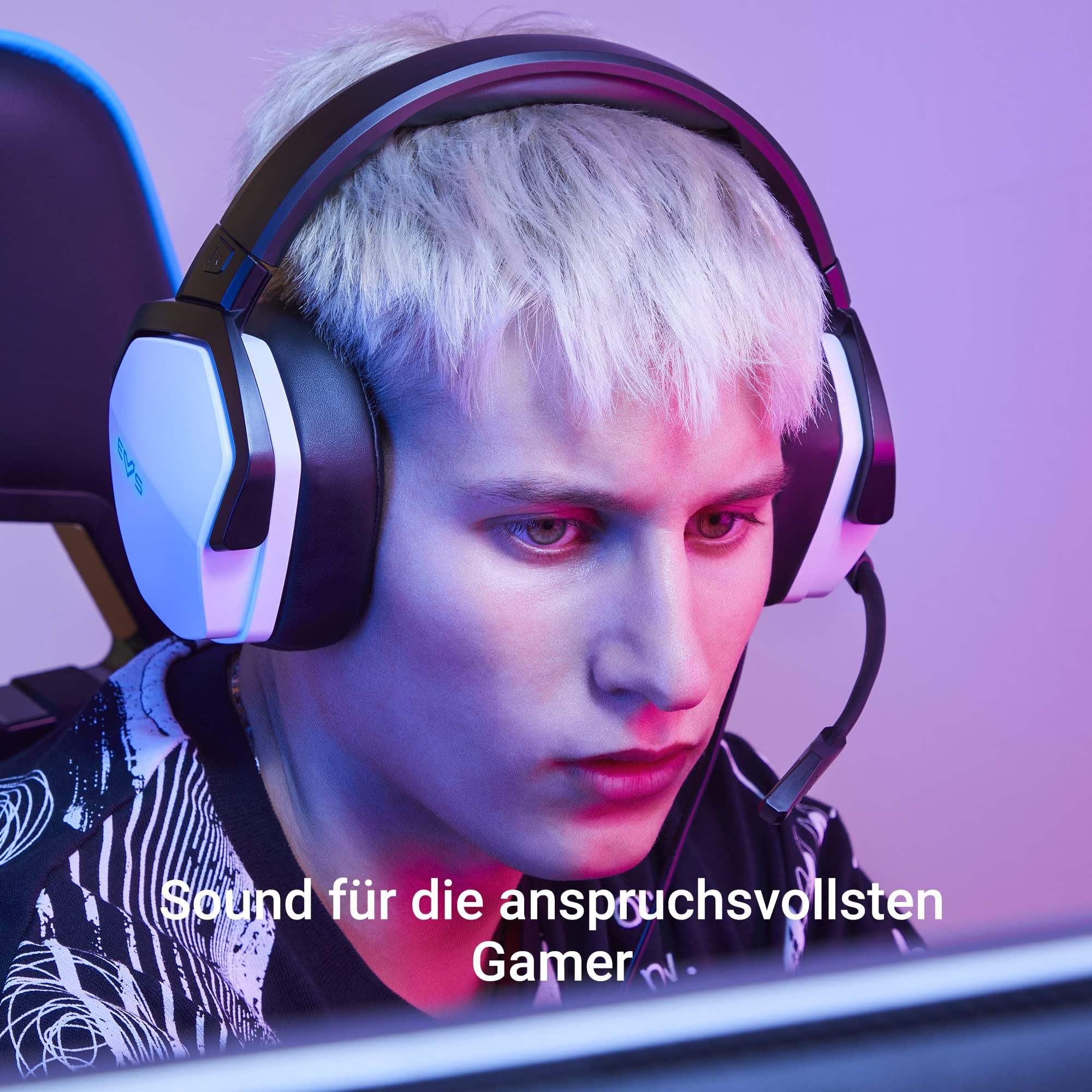 Energy Sistem Gaming Headset ESG 4 Surround 7.1 White (Kopfhörer LED-Beleuchtung, 7.1 Surround-Sound, ohrumfassende Ohrpolster aus Leder) - Weiß