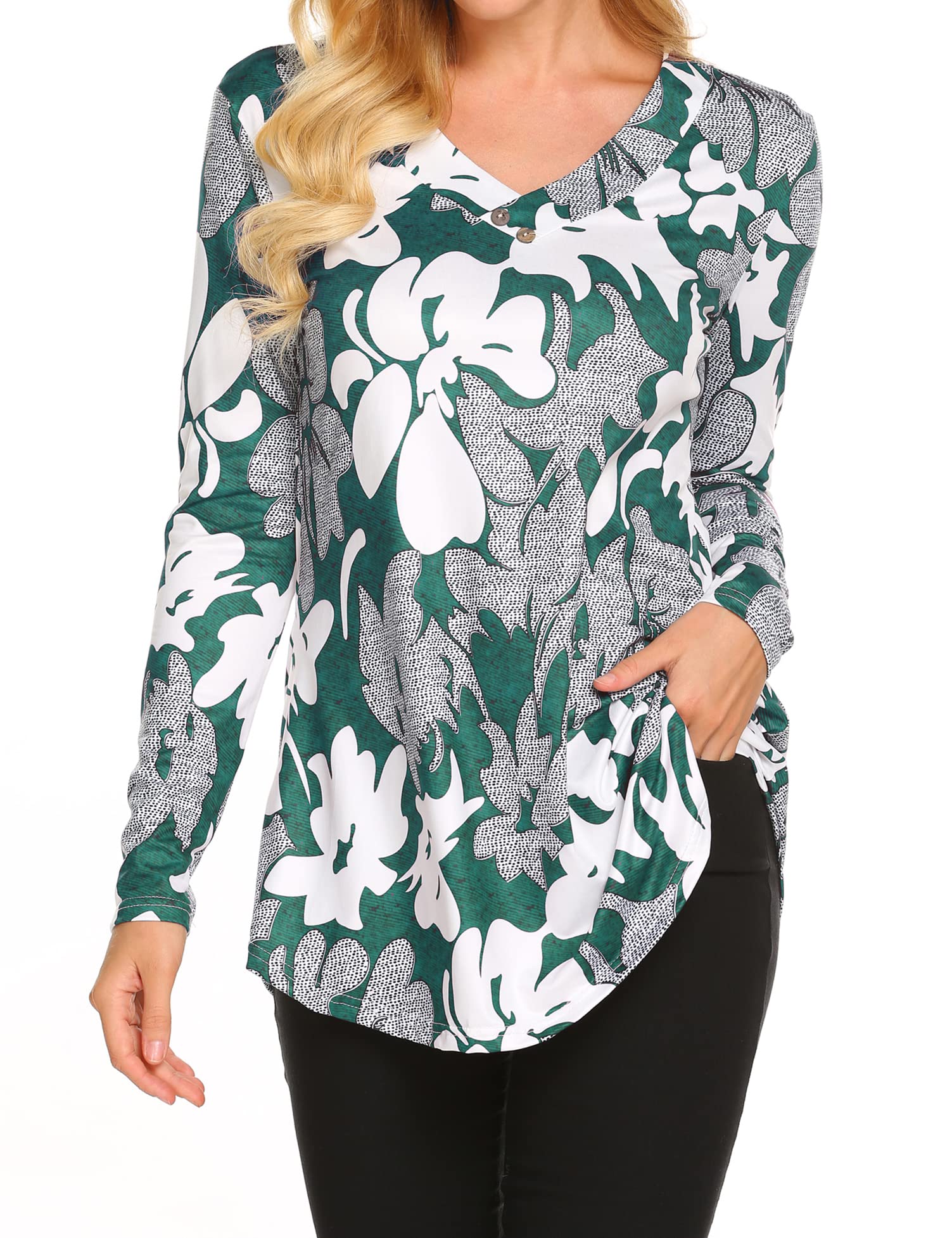 Sweetnight Womens Fall Long Sleeve Floral Print Tunic Tops Casual Loose Fitting Flowy Shirts Blouses