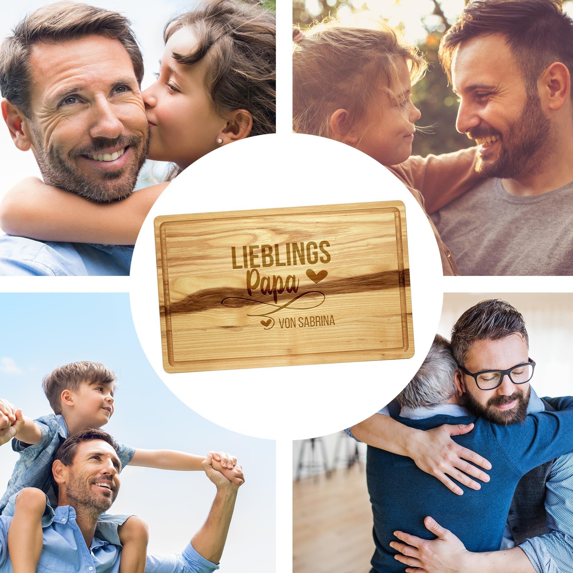 PR Print Royal Großes Holzbrett mit Gravur - Eschenholz, 40 x 25 x 2 cm - Lieblingspapa - Schneidebrett personalisiert, Geschenke für Papa zum Geburtstag | personalisiertes Geschenk