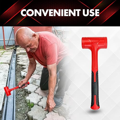 Miniatura 8 de YIYITOOLS Martillo de golpe muerto, 27 onzas (1.5 libras), rojo y negro, diseño a prueba de golpes, sin rebote, herramientas de maquinista, agarre