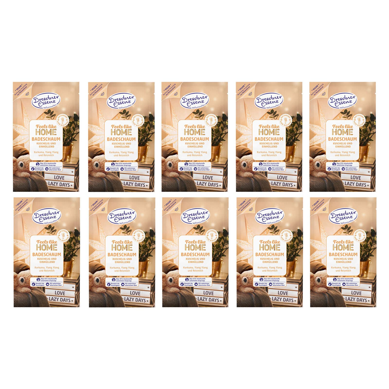 Dresdner Essenz Schaumbad 'Feels Like Home' – 10 X 60 G, Vegan, Mit Feuchtigkeitsspendendem Pflegekomplex