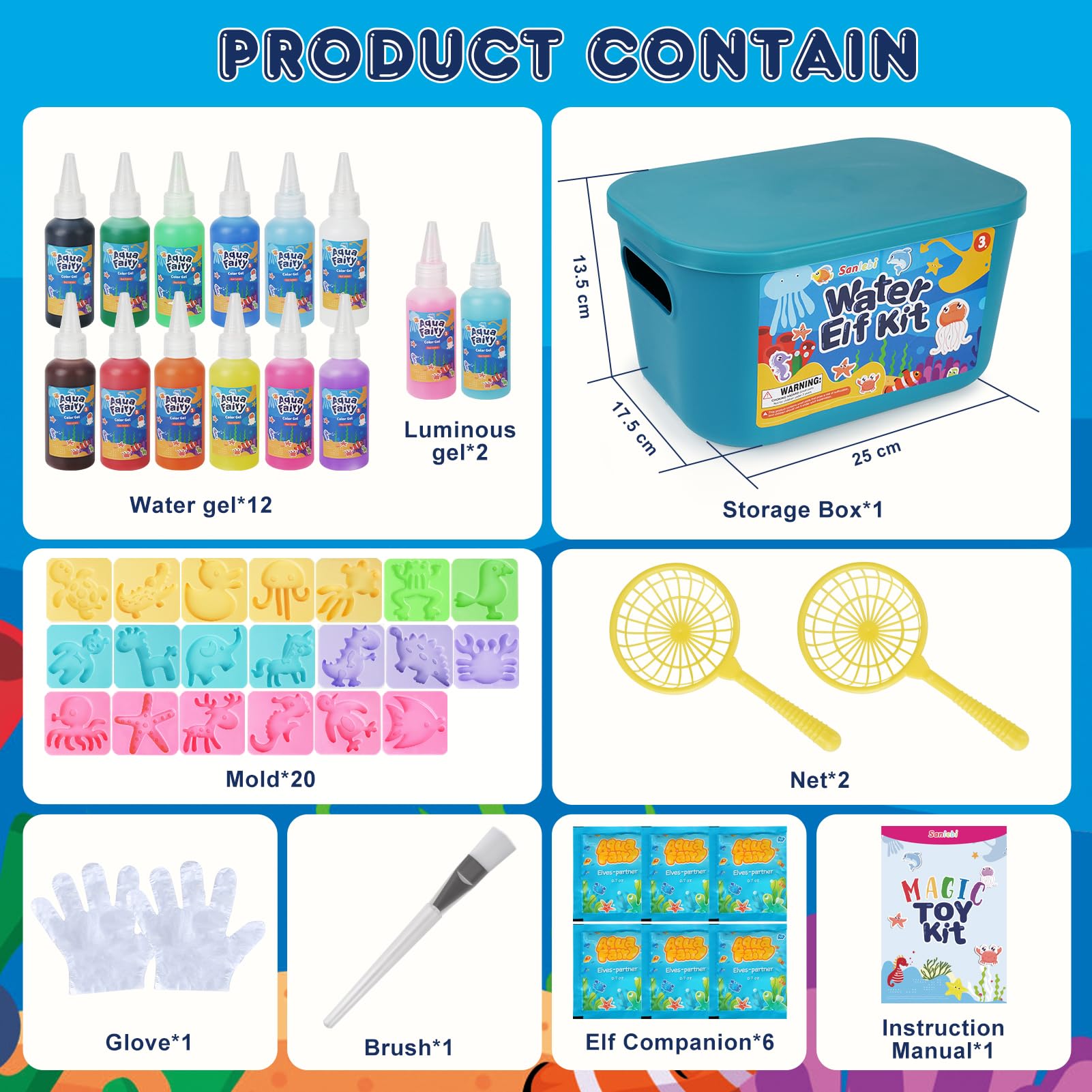 Kit Elfes D'eau Magique - Jouet Sensoriel En Gel - 8 Moules Animaux - Activité Manuelle Enfant Créative